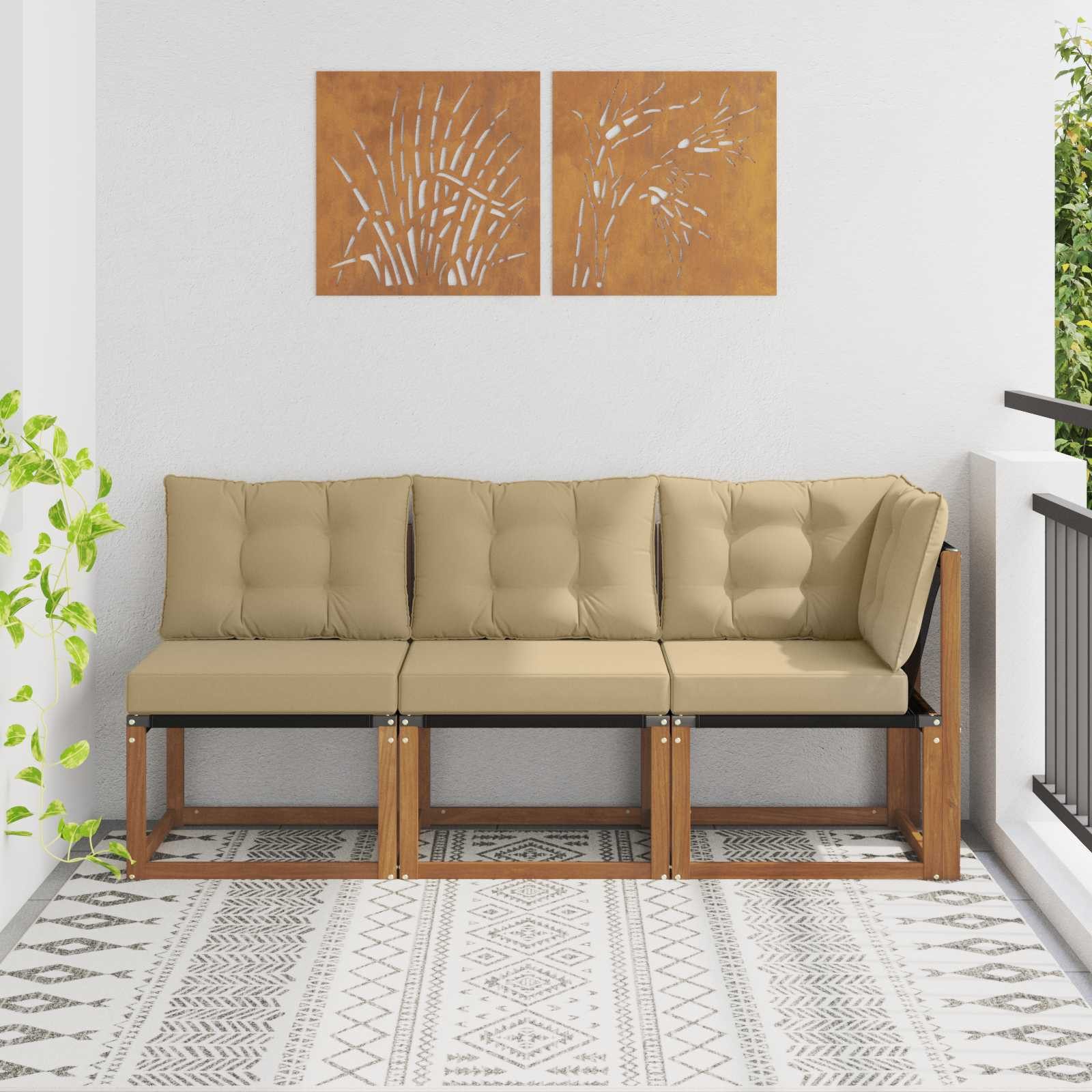 vidaXL Sofaelement 3 stk. Outdoor Mittel- und Ecksofa Natur (3 St)