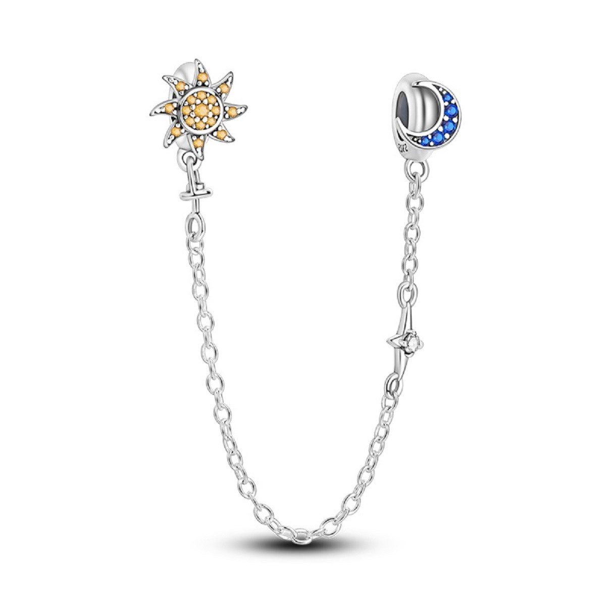 PANDACHARMS Bead Sonne und Mond Stopper Sicherheitskette, 925er Silber, Zirkonia