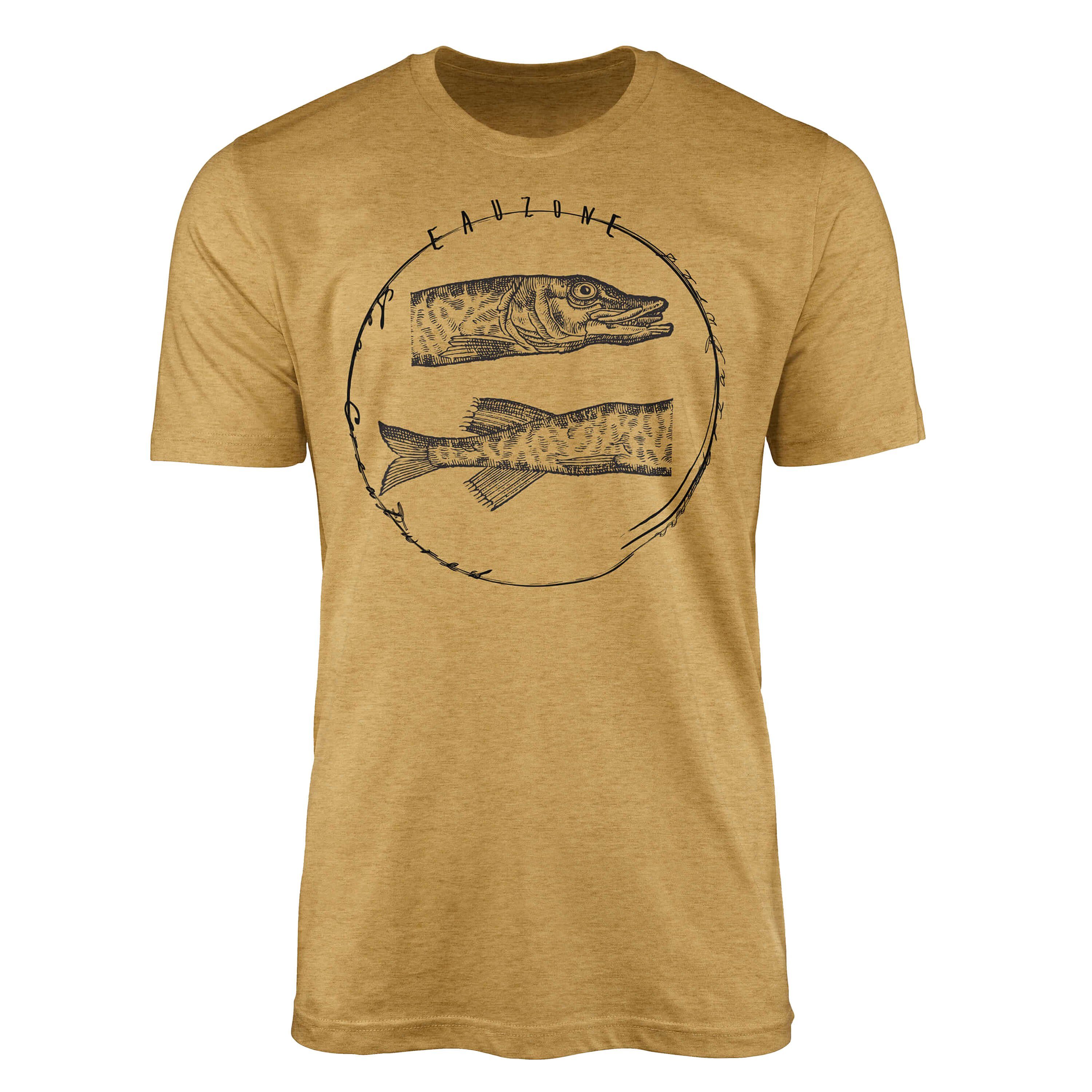 Sinus Art T-Shirt T-Shirt Tiefsee Fische - Serie: Sea Creatures, feine Struktur und sportlicher Schnitt / Sea 086 Antique Gold
