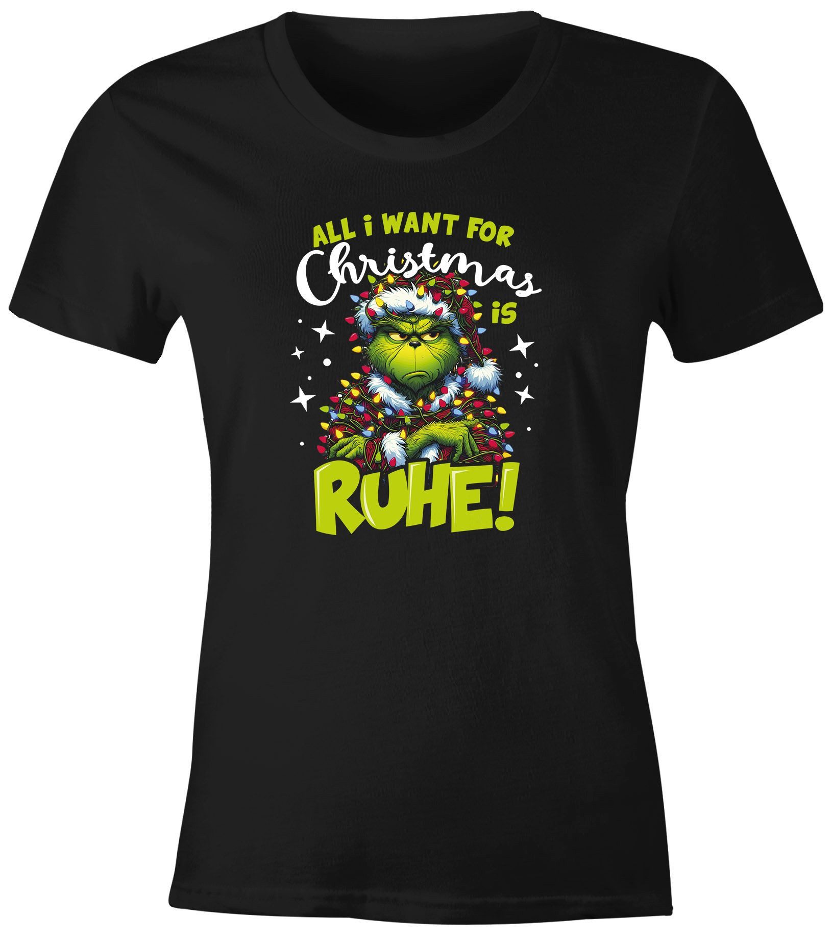 Print-Shirt Weihnachtsshirt Damen Spruch Grinch Ruhe T-Shirt Weihnachten Lustig