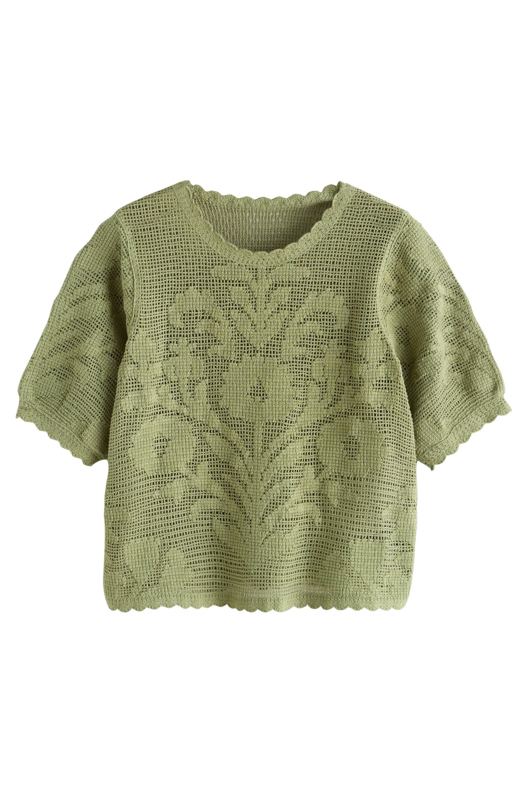 Next Kurzarmpullover Kurzarm-T-Shirt mit Blumenhäkelei (1-tlg) günstig online kaufen