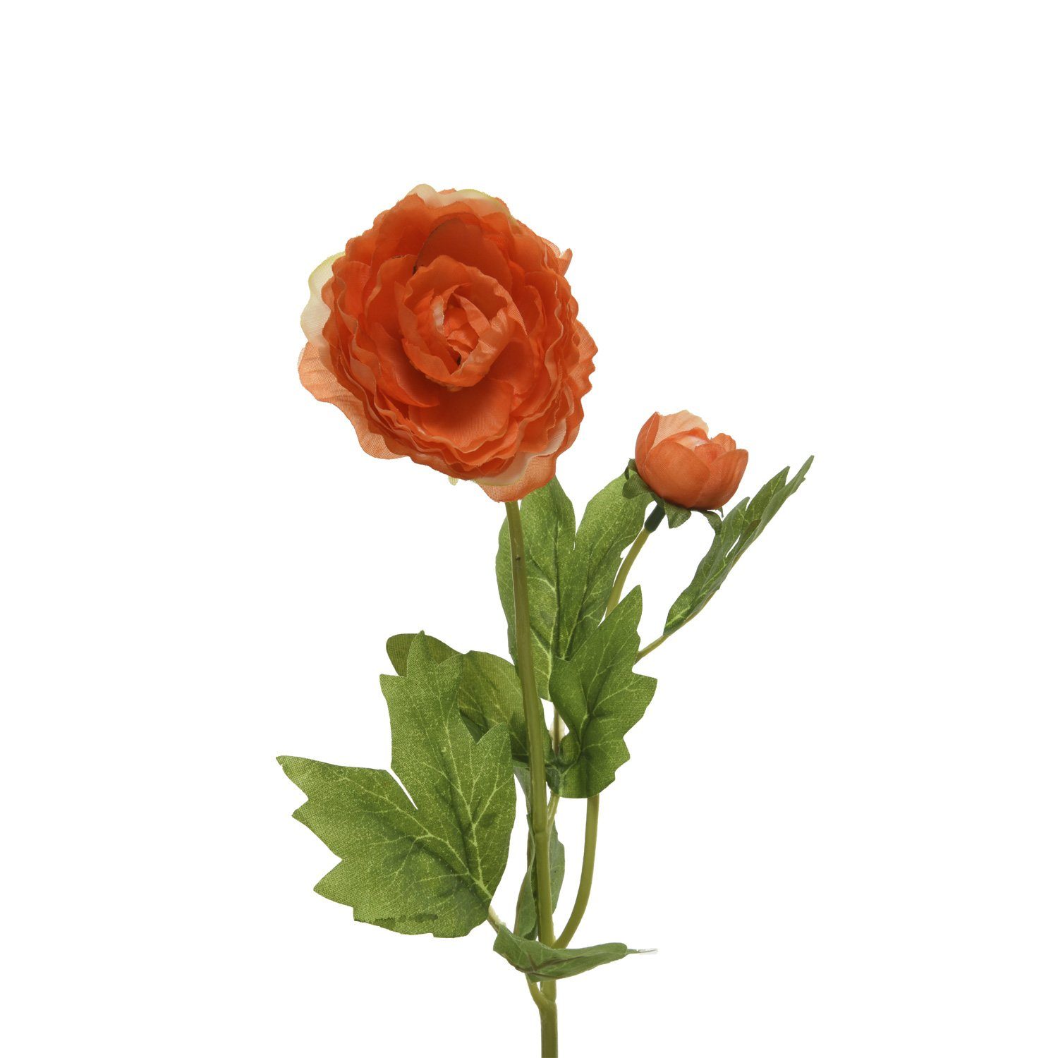 Kunstblume Ranunkel mit Blüte Knospe am Stiel Kunstblume Dekoblume H: 57cm orange, MARELIDA, Höhe 57 cm