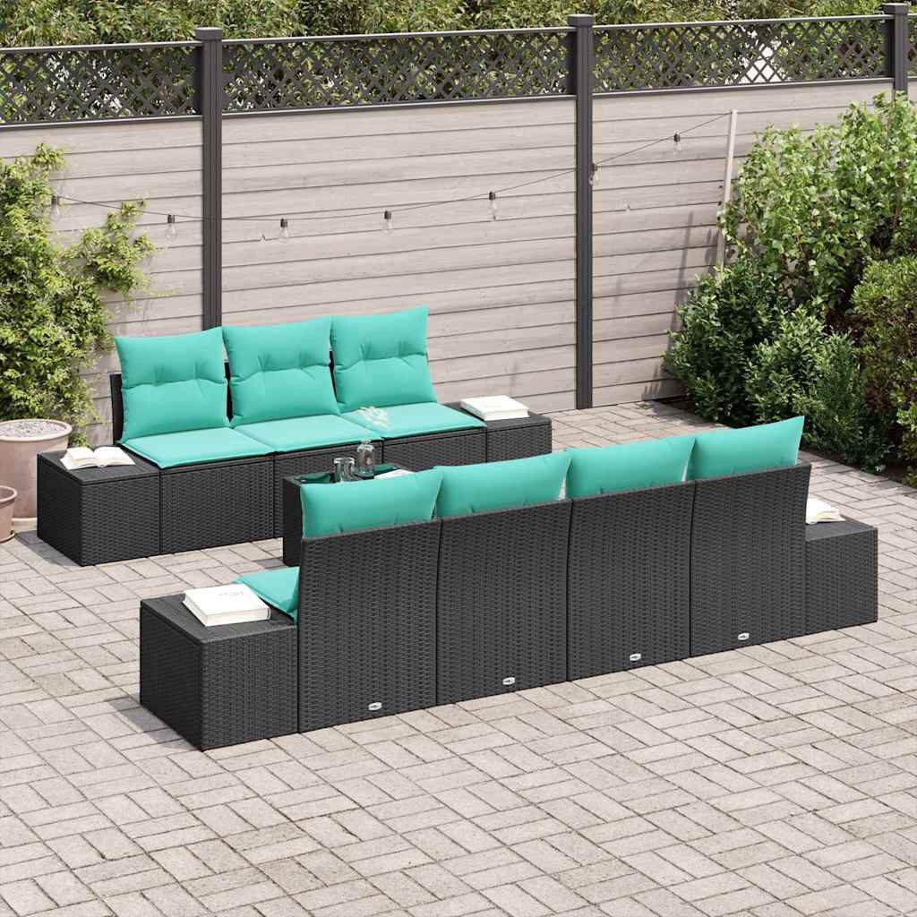 vidaXL Gartenlounge-Set Sofa Set 8 Stk. Schwarz [Synthetisch]: Poly Rattan, (8-tlg)