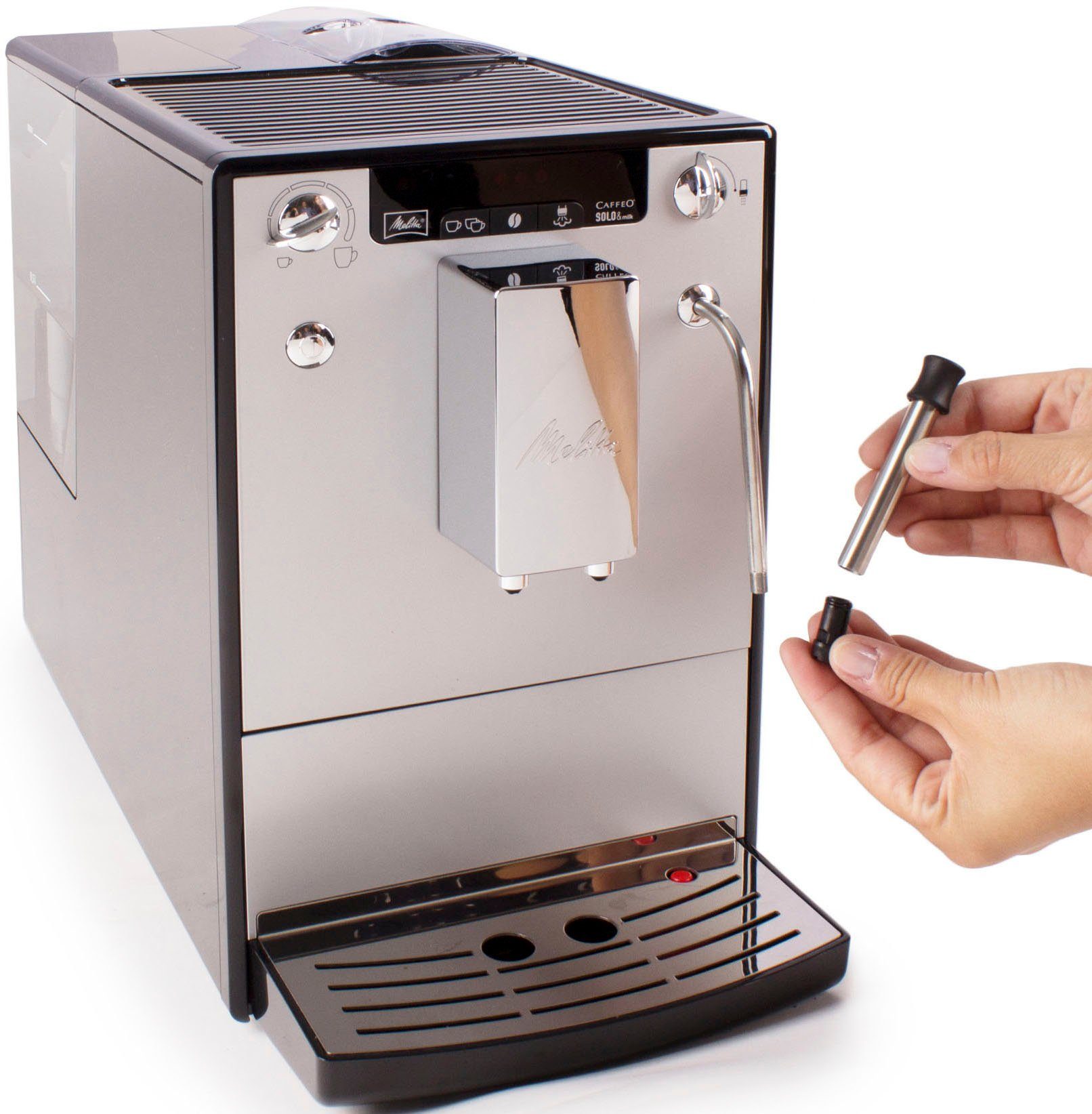 Melitta Kaffeevollautomat Solo® & Milk Milchschaum per Touch, silber/schwarz, & Café crème Düse E953-202, Espresso One für