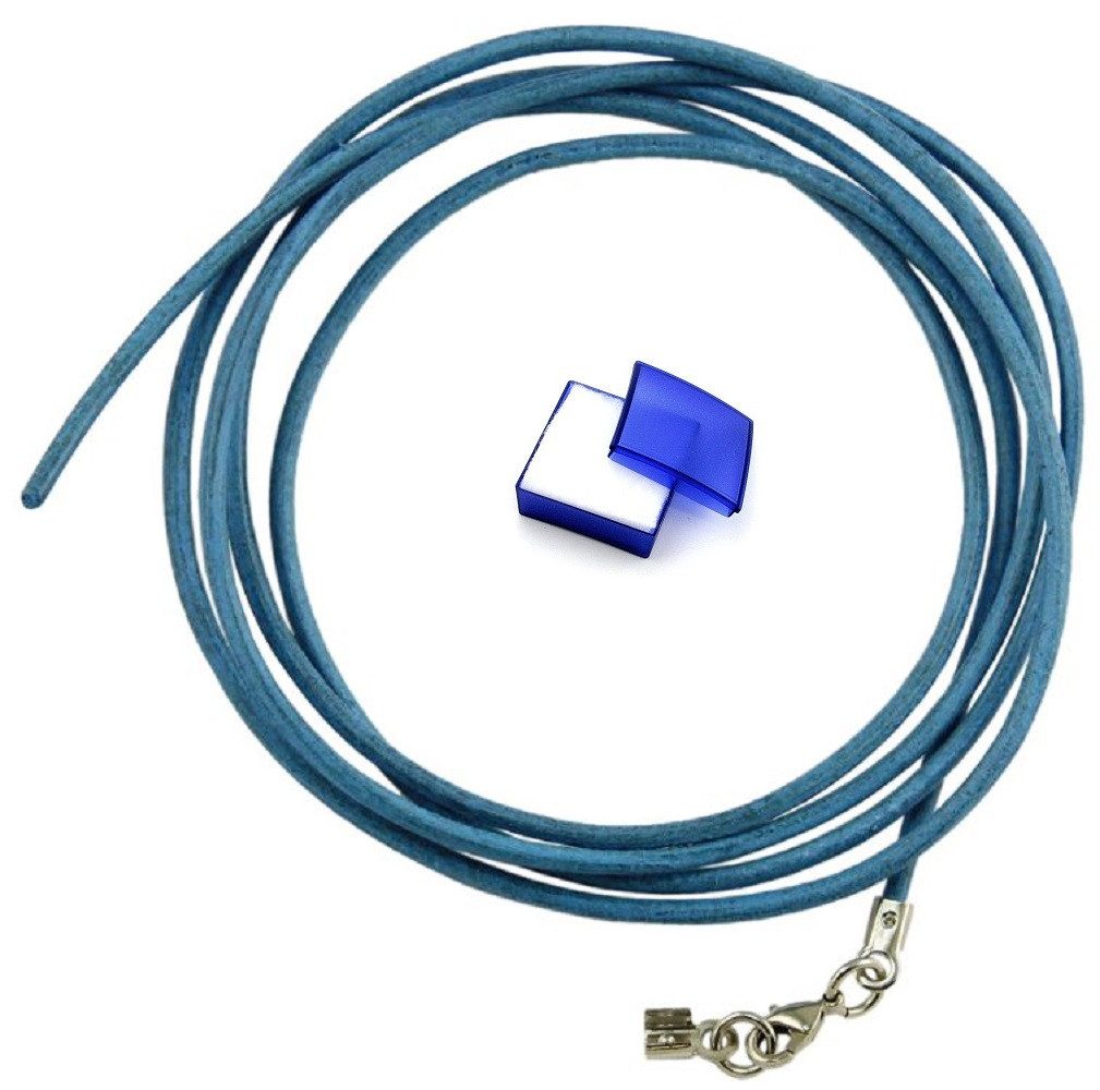 unbespielt Lederband Hellblau Verschluss Silberfarben Länge 1 m verkürzbar. Breite 2 mm, Modeschmuck für Damen und Herren