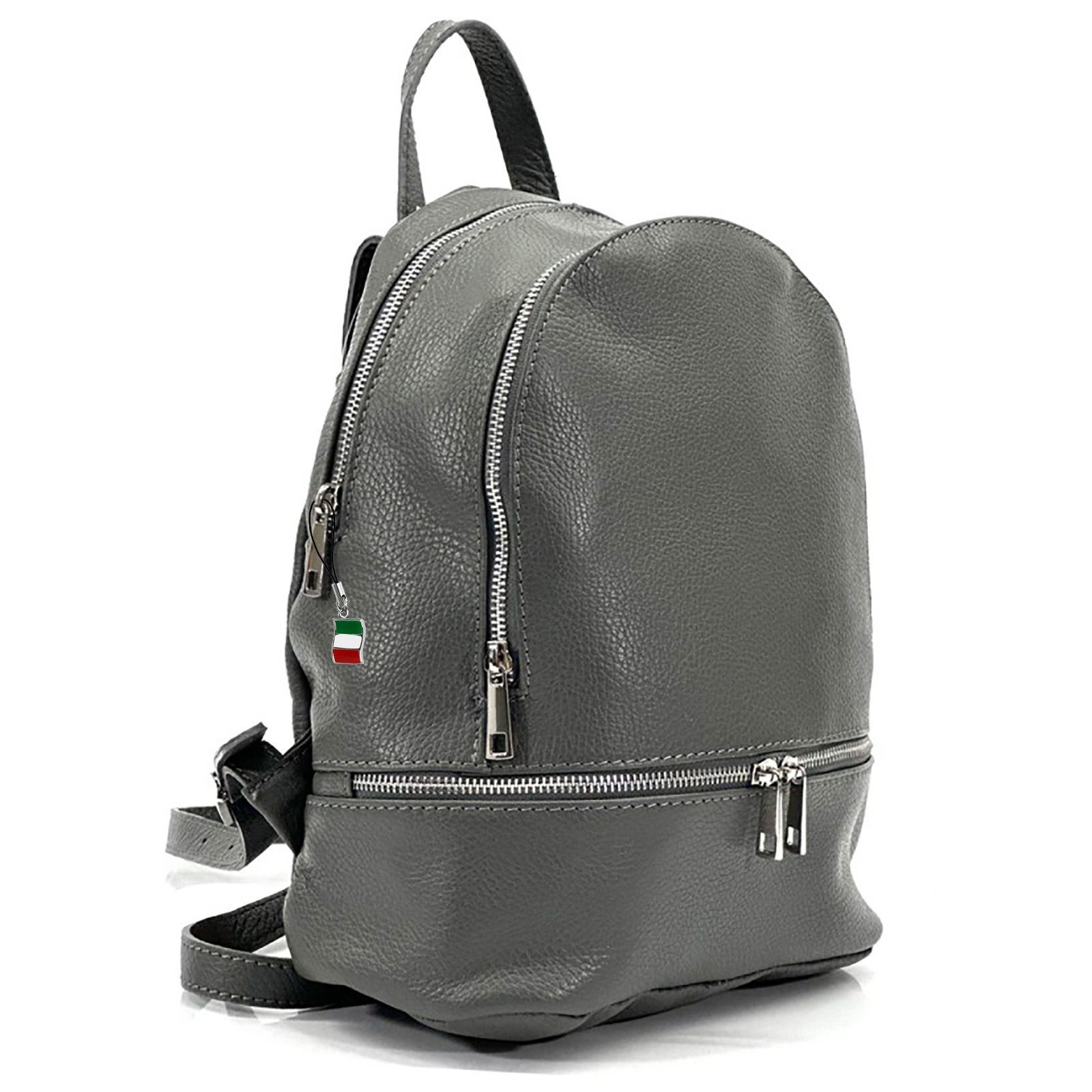 FLORENCE Cityrucksack Florence Rucksack Damen Echtleder, Damen Leder Cityrucksack, grau ca. 32cm