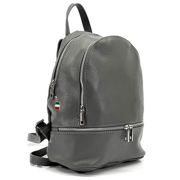 FLORENCE Cityrucksack Florence Rucksack Damen Echtleder (Cityrucksack), Damen Leder Cityrucksack, grau ca. 32cm