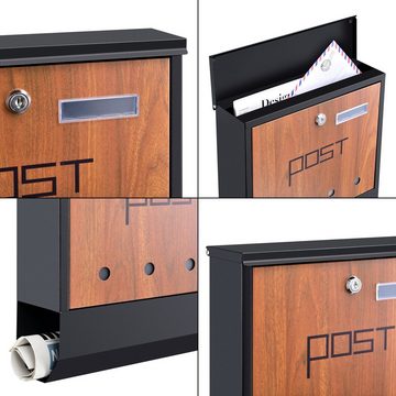 en.casa Wandbriefkasten, Binau Postkasten mit Zeitungsröhre, 2 Schlüsseln, Anthrazit/Holzoptik