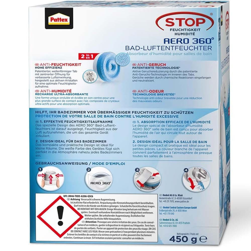 Pattex Luftbefeuchter Pattex Luftentfeuchter Aero 360 Bad mit 450 g Tablett günstig online kaufen