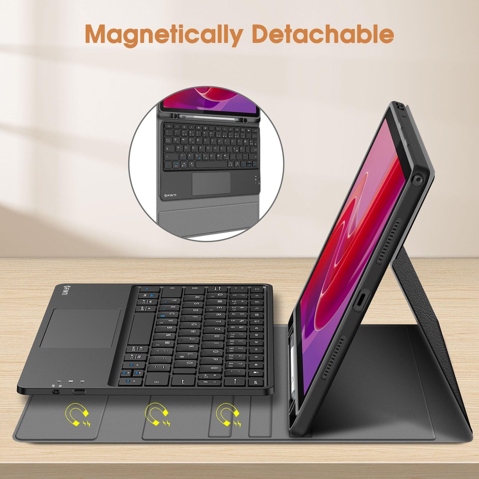 Fintie Tablet-Hülle mit Tastatur für Lenovo Tab M11 2024 (TB330FU) 11 Zoll, TPU Rückseite, Wiederaufladbare Bluetooth-Tastatur mit Touchpad, Case mit Stifthalter
