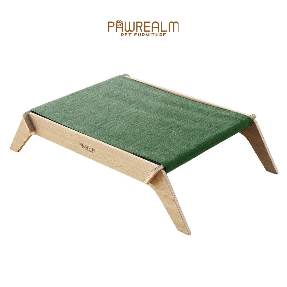 Pawrealm Tierbett Katzenbett Haustierbett Schlafplatz Katze Bett Premium Cat Bed, 100% natürliches Birkenholz, Duck-Stoff