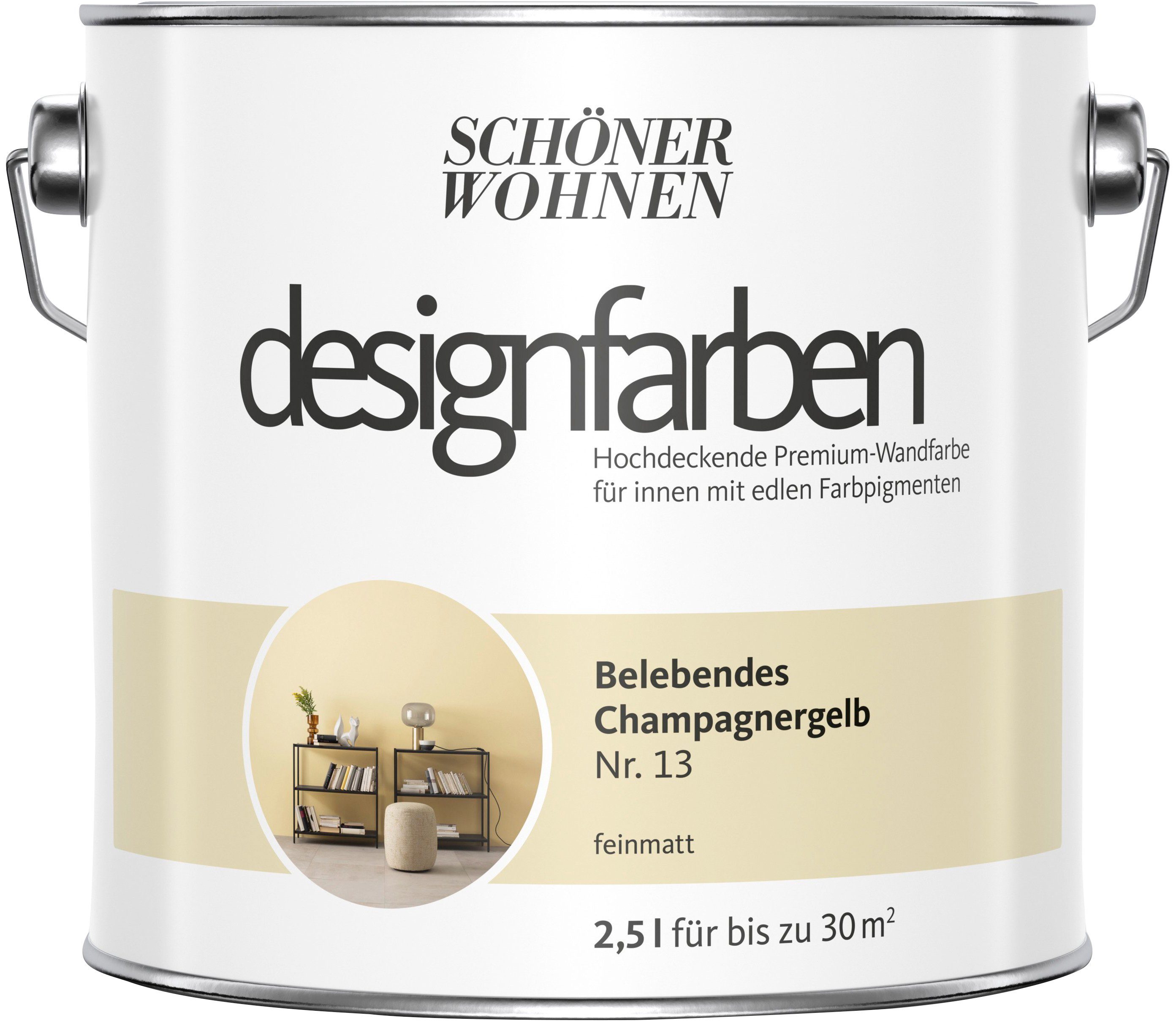 SCHÖNER WOHNEN FARBE Wand- und Deckenfarbe designfarben, Belebendes Champagnercreme Nr. 13, hochdeckende Premium-Wandfarbe