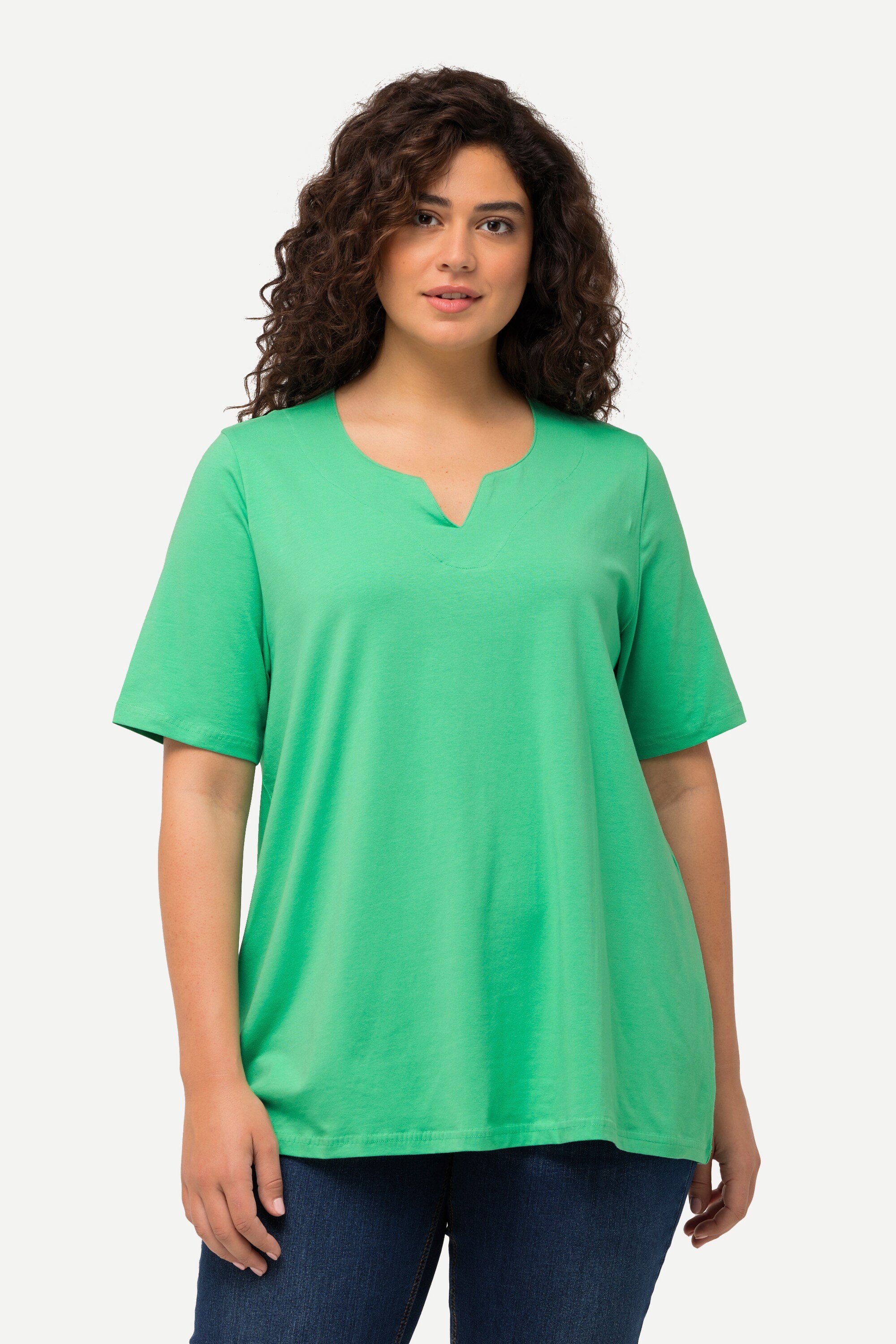 Ulla Popken Rundhalsshirt T-Shirt A-Linie Tunika-Ausschnitt Halbarm frühlingsgrün