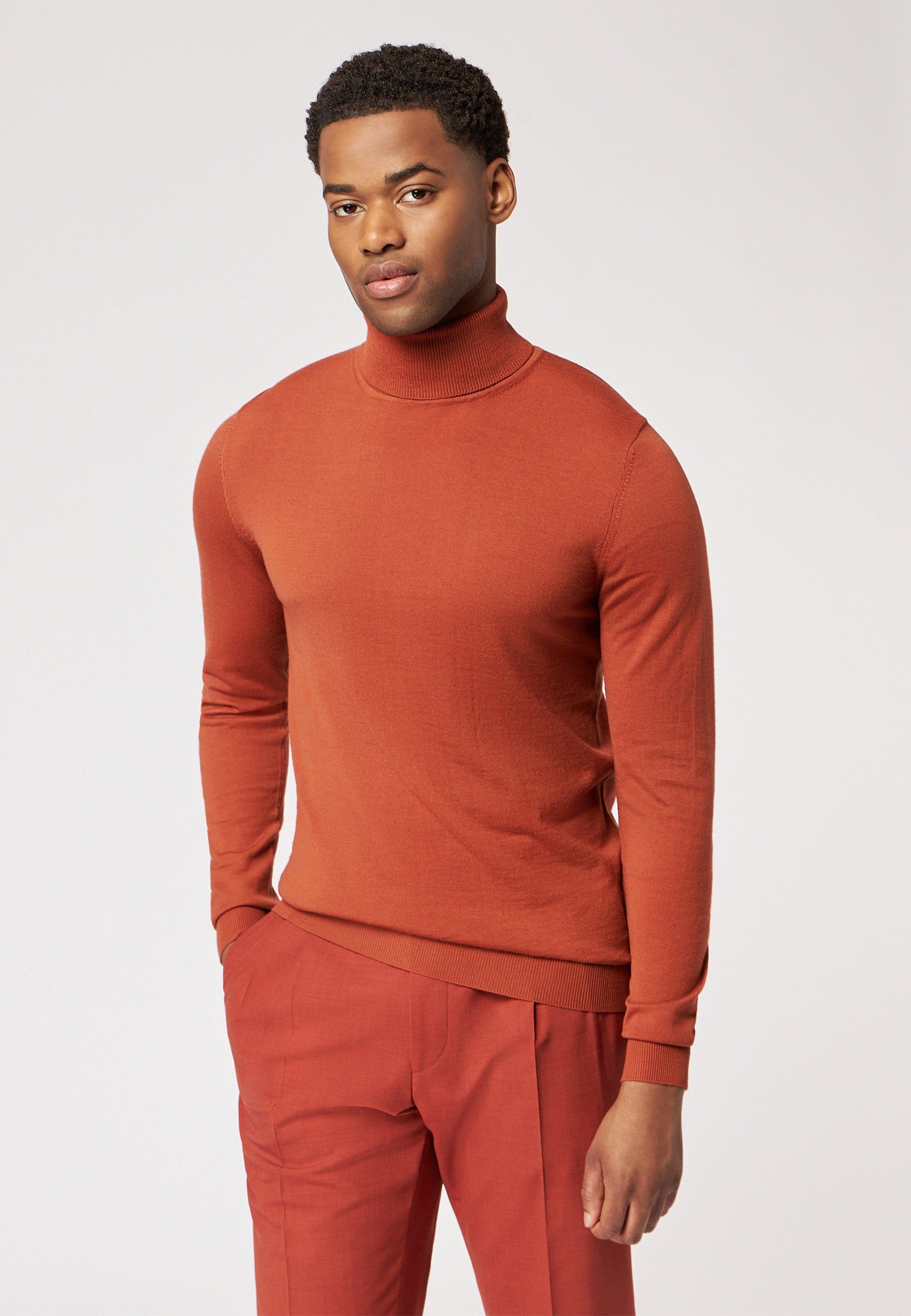 Roy Robson Rollkragenpullover Merino Pullover Rollkragen orange