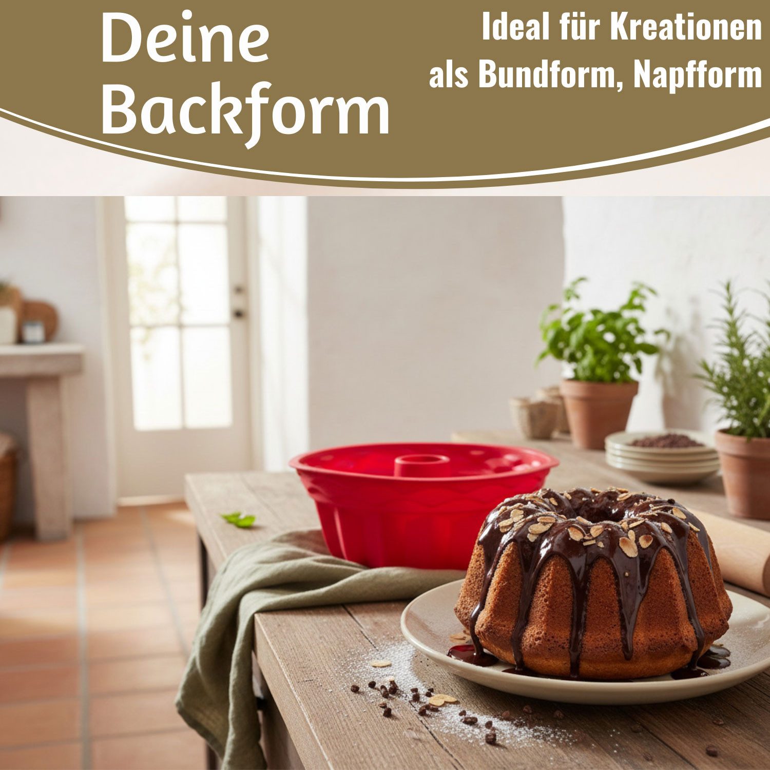 LS-LebenStil Gugelhupfform Silikon Gugelhupf Backform 24cm Rund Napfkuchenform Kuchenform, (Premium Silikon, Bundform Form für Napfkuchen Gugelhupf 1-tlg), Kuch – Bild 5 von 5