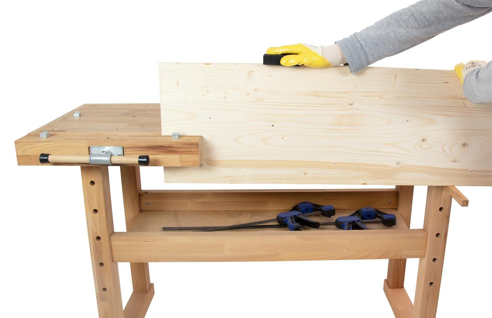 rikta Hobelbank Hobelbank Buchenholz Kufenfüße 140×50×87 cm 400 kg Tragkraft, (Set), Massive Buchenholz-Werkbank mit Kufenfüßen, belastbar bis 400 kg