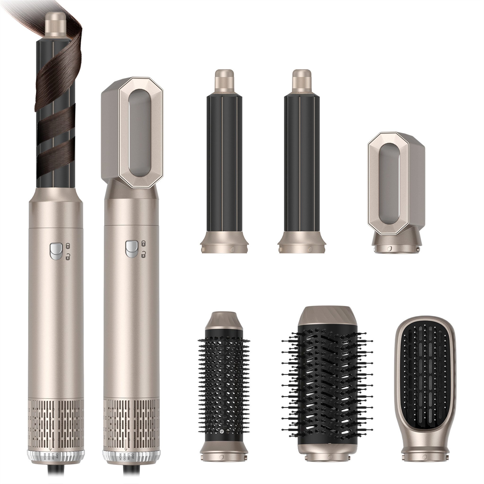 HOMELIVE Lockenstab 6 in 1 Multifunktions Haartrockner Set Haarstyler und -trockner, 360° Heißluftauslass, 1000w, 3-Minuten schnelles Styling