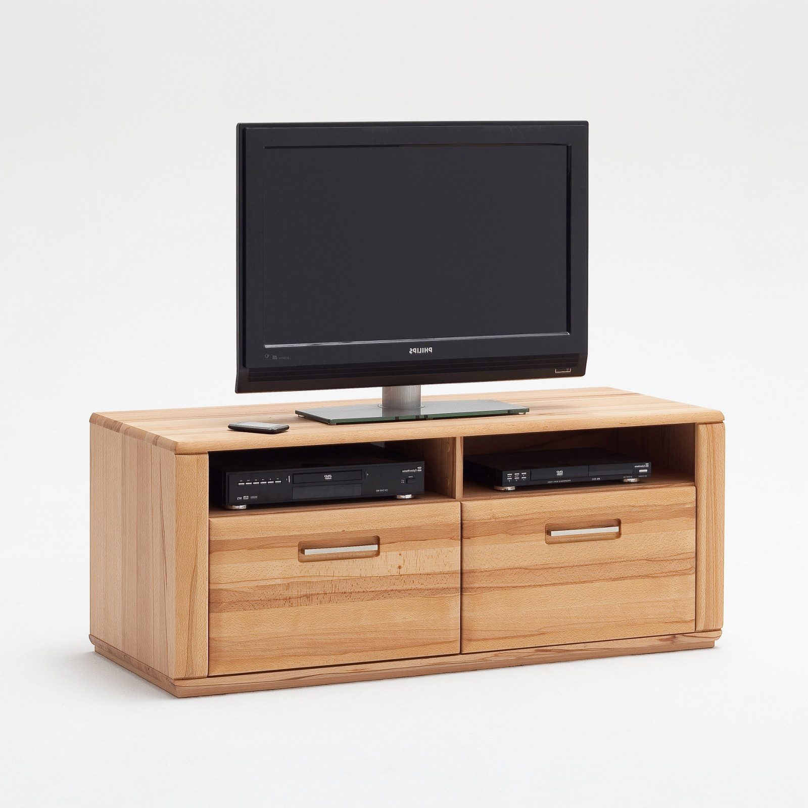 Empinio24 TV-Bank Sanremo, Breite 124 cm, Kernbuche teilmassiv, mit 2 Schubladen