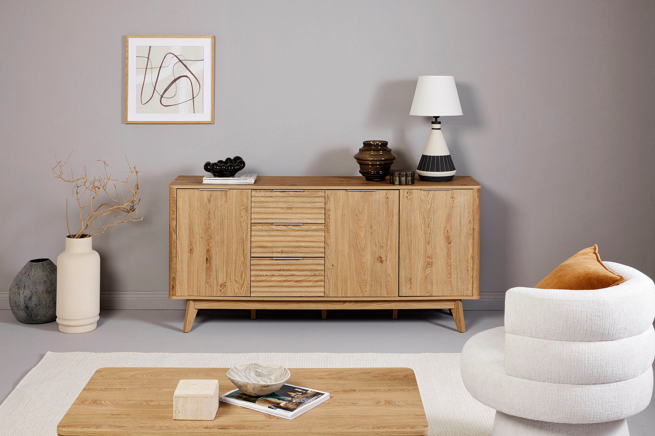 Jahnke Sideboard WAVE SB 170 (1 St), Sideboard, 3 Schubladen + 3 Türen, Wellendesign, Breite 169,5 cm