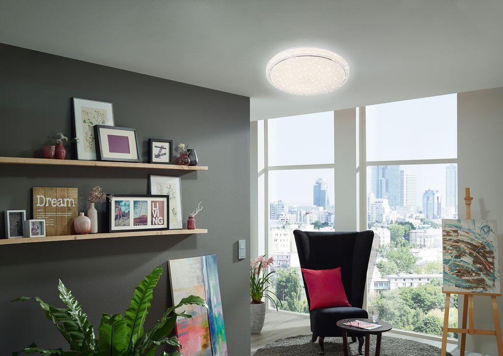 Briloner Leuchten LED Deckenleuchte 3334-016, Dimmfunktion, LED fest integriert, 2700K - Extra-Warmweiß, Sternenhimmel, CCT, dimmbar, Nachtlichtfunktion, Fernbedienung, LED