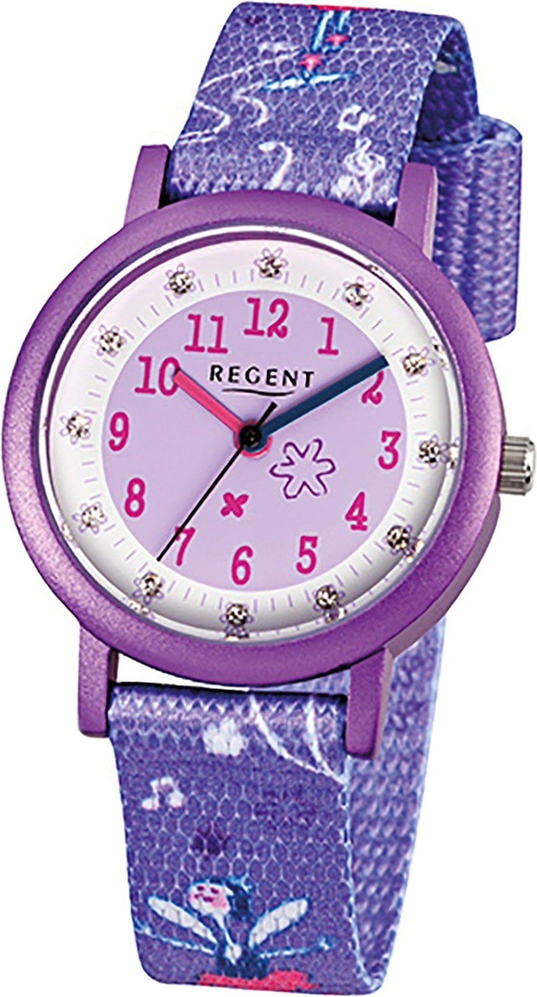 Regent Quarzuhr Regent Textil Kinder Uhr F-486 Quarzuhr, (Analoguhr), Kinderuhr Textilarmband lila, rundes Gehäuse, klein (ca. 29mm)