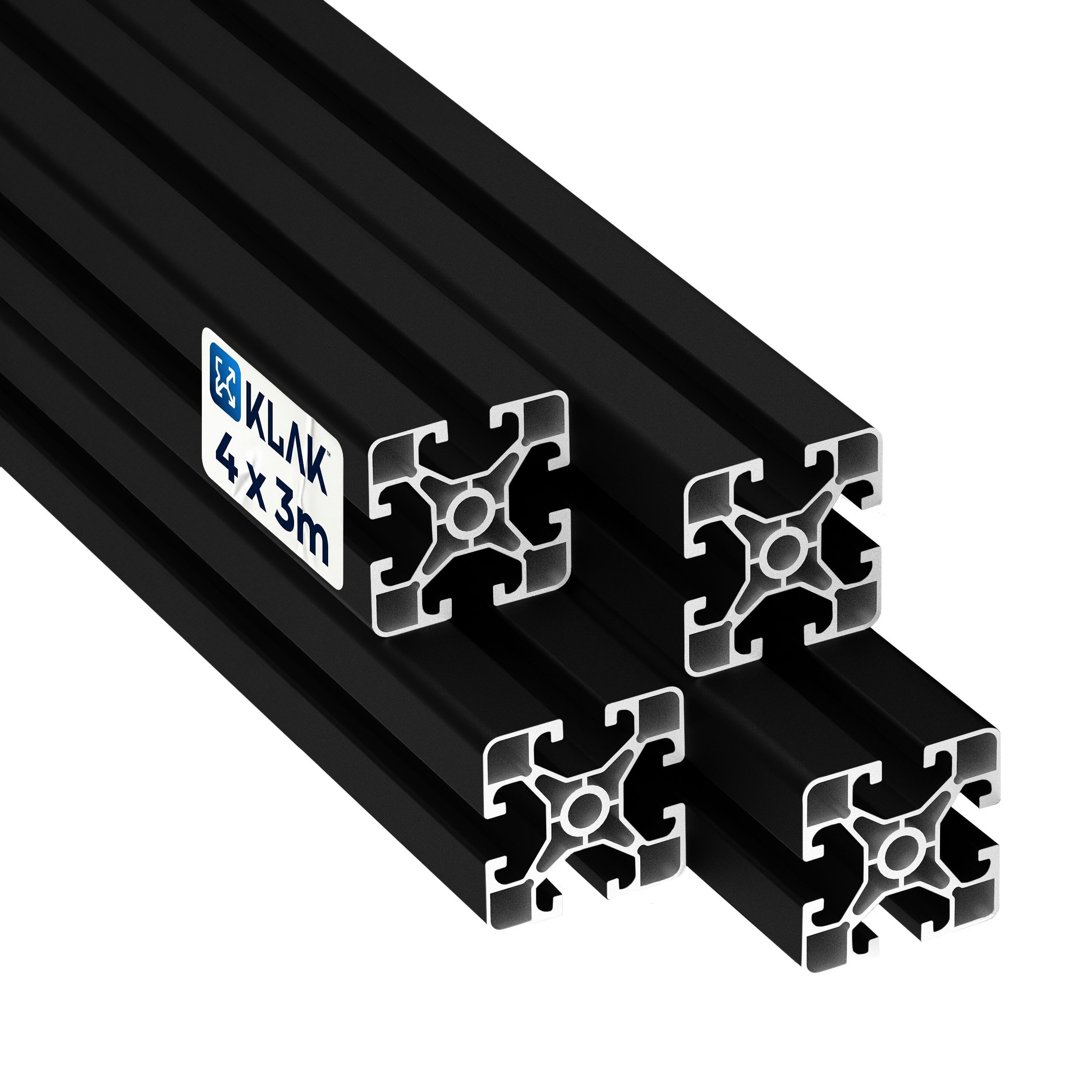 KLAK Profil Alu Profil 4 Stück 40x40 light 3m System-, Montageprofil Nut 8 schwarz (Set)