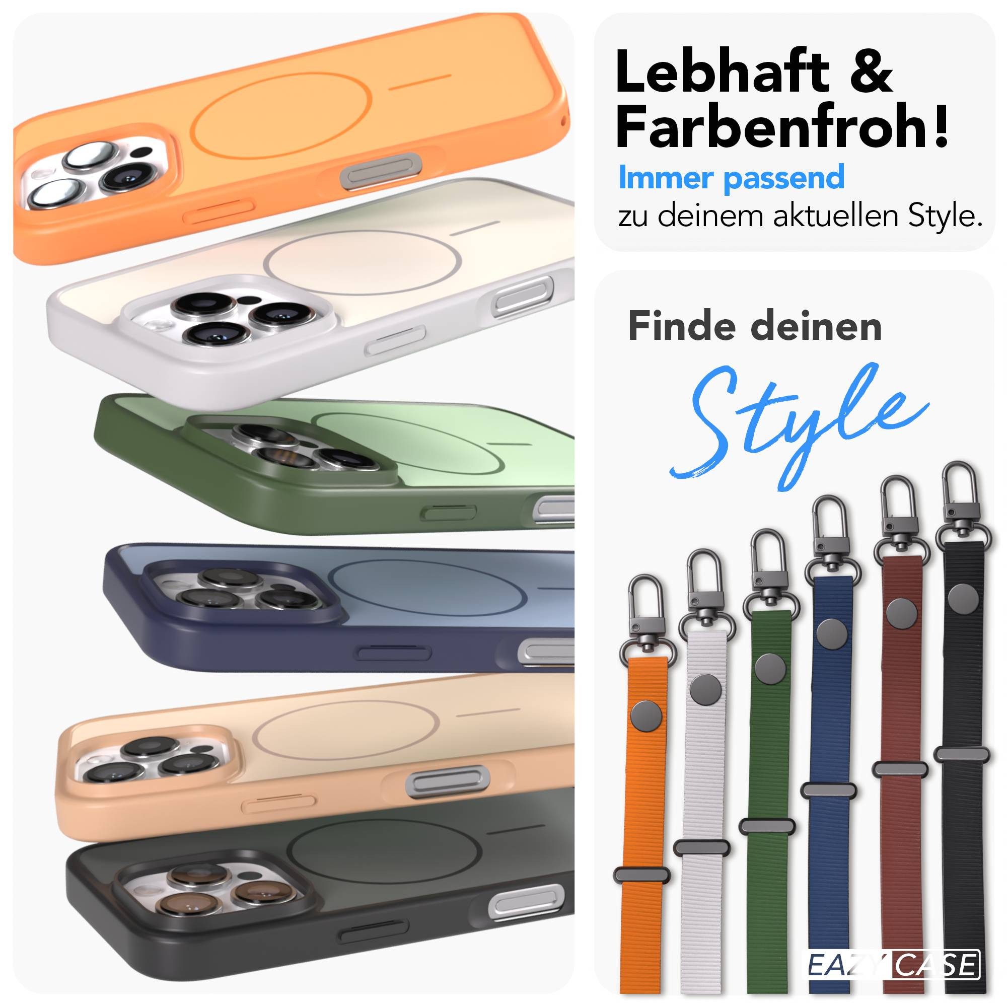 EAZY CASE Handykette Outdoor Case Thin MagSafe mit Band für Apple iPhone 16 Pro 6,3 Zoll, Outdoor Case mit Slim MagSafe Ring und Handykette in Schwarz