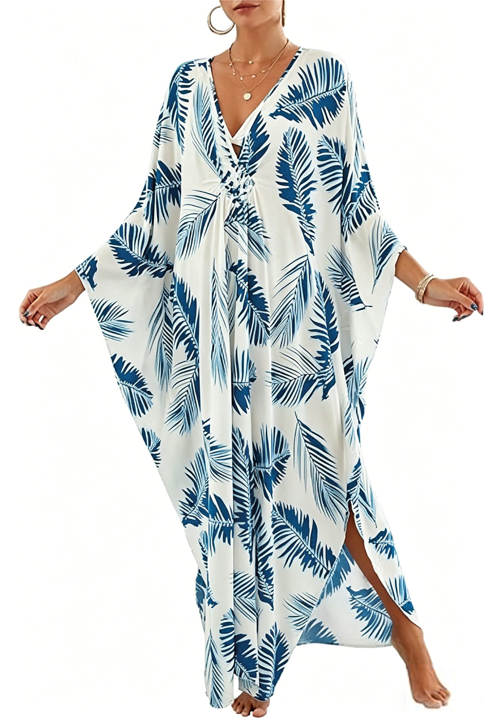 Mutig Strandkleid Cover Up Beachwear für Damen,Maxi Lange Strandkleid,Sommer Strandkleid (Boho-Strandponcho, Bikini-Cover-up, Strandponcho mit Druck, Geeignet für Strandurlaub, Reisen und Partys,Einheitsgröße) Sehr weich und angenehm zu tragen, fühlt sich