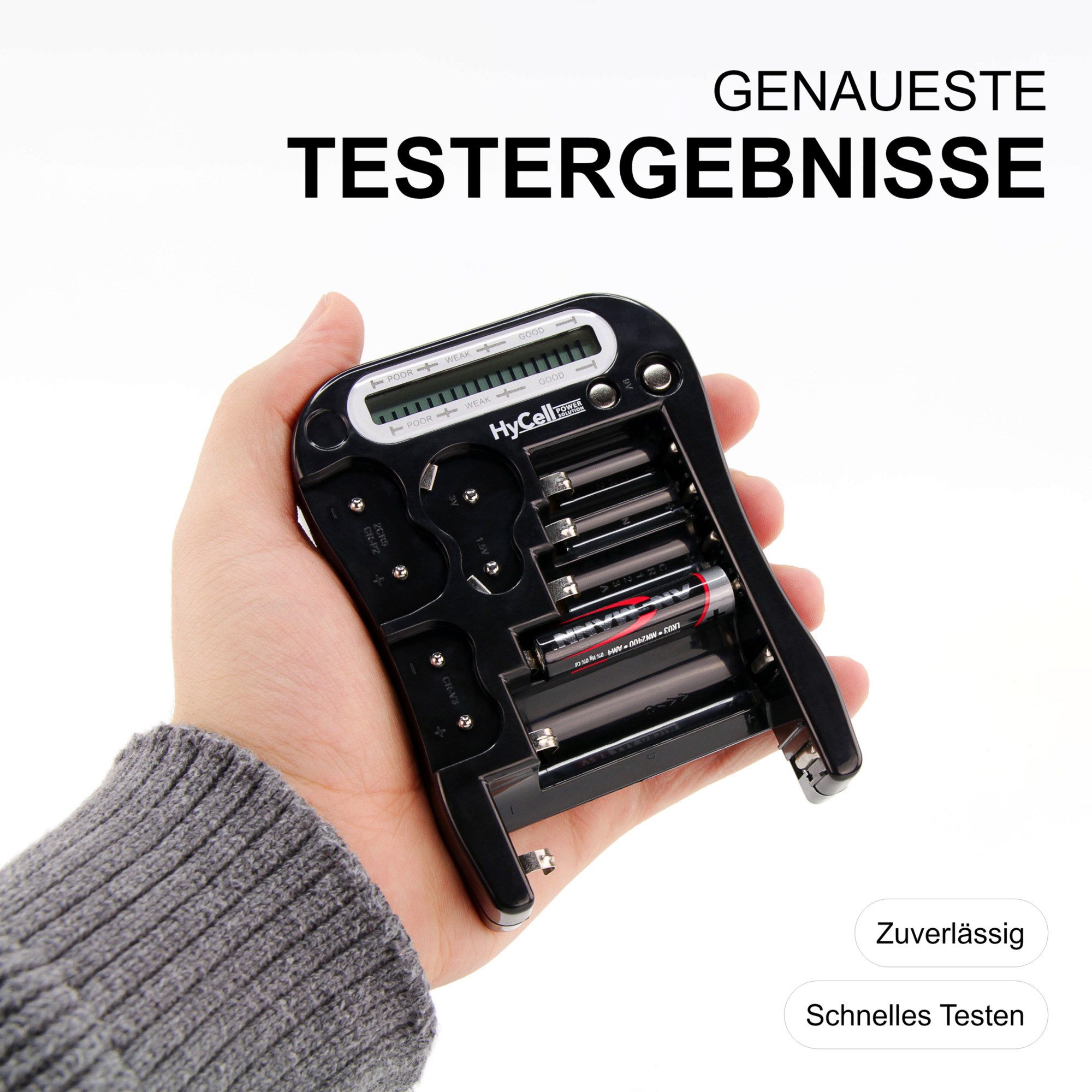 HyCell Digital Batterietester - zur Batterie-, Akku-, Knopfzellen Anzeige Akku