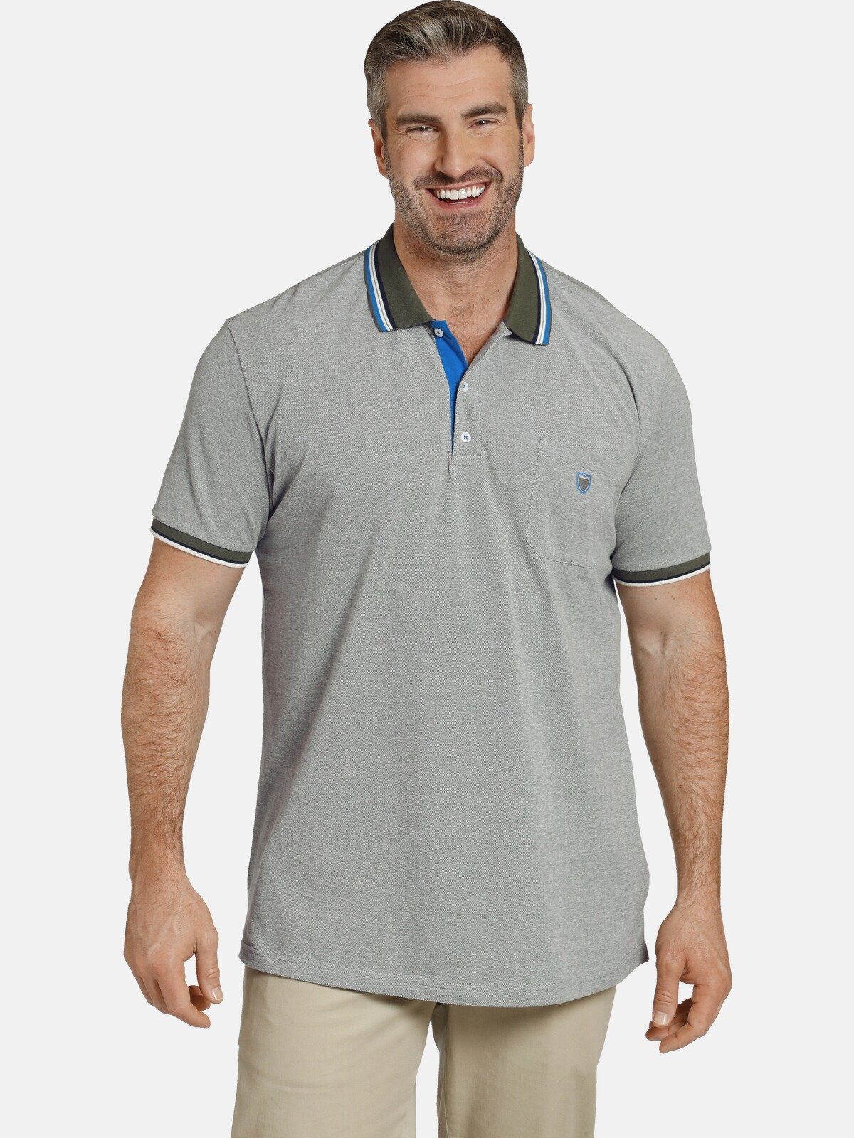 Charles Colby Poloshirt EARL IVOR zweifarbiges Pikee-Poloshirt oliv