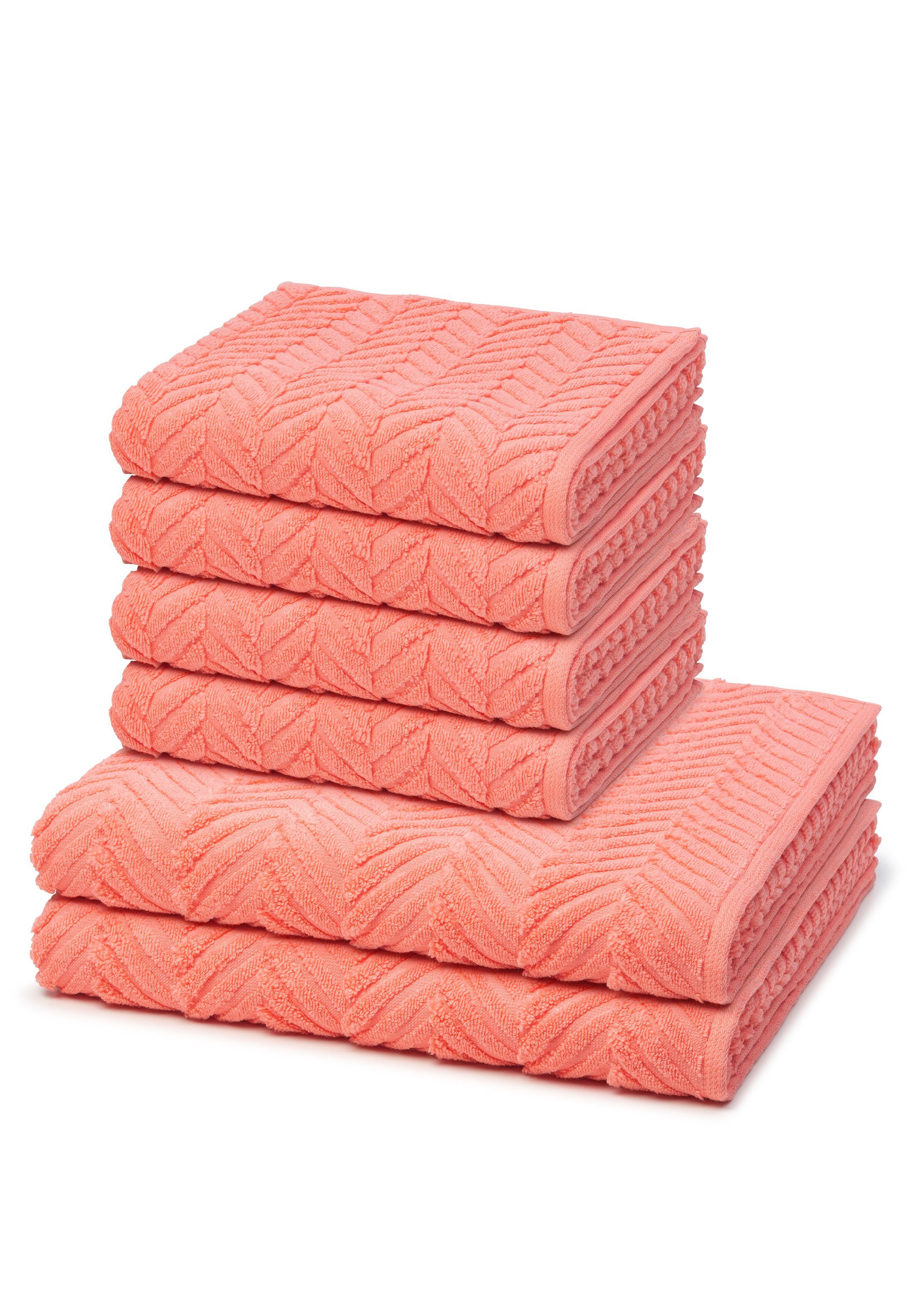 ROSS Handtuch Set Sensual Walkfrottee, im 2 (Spar-Set, 6-tlg), Duschtuch Skin, X - Peach X Handtuch Baumwolle - Schnelltrocknend Pink 4 Set