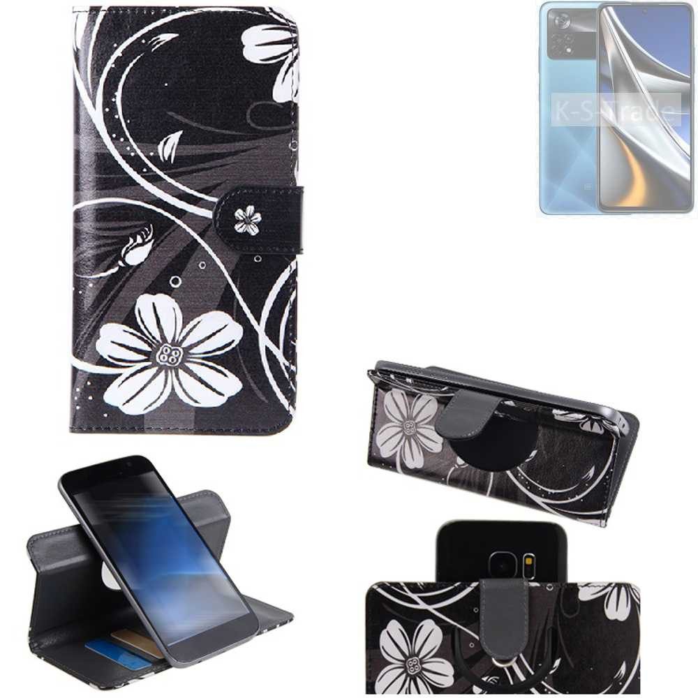 K-S-Trade Handyhülle für POCO X4 Pro 5G, Schutzhülle Handyhülle Hülle 360° Wallet Case “Flowers“