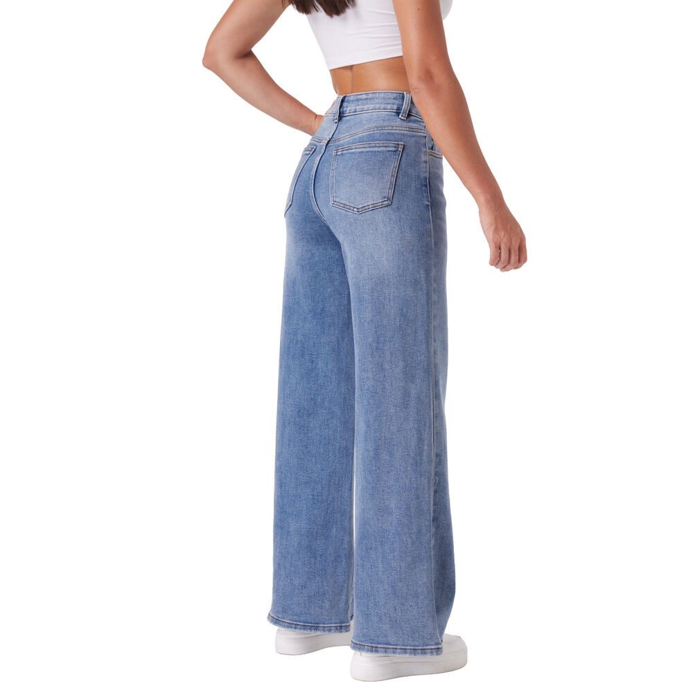 Ital-Design Weite Jeans Damen Wide-Leg Jeans Mid Waist Casual Denim (91978473) Used-Look Stretch High Waist Jeans in Blau