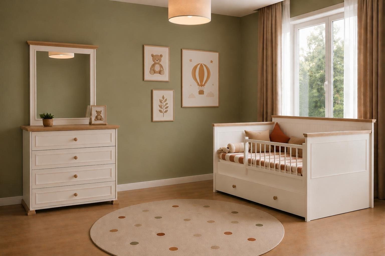 Xlmoebel Kinderbett Kinderbett Kommode Spiegel Beige Modern Schubladen Kinderzimmer (3-tlg., 3-tlg)