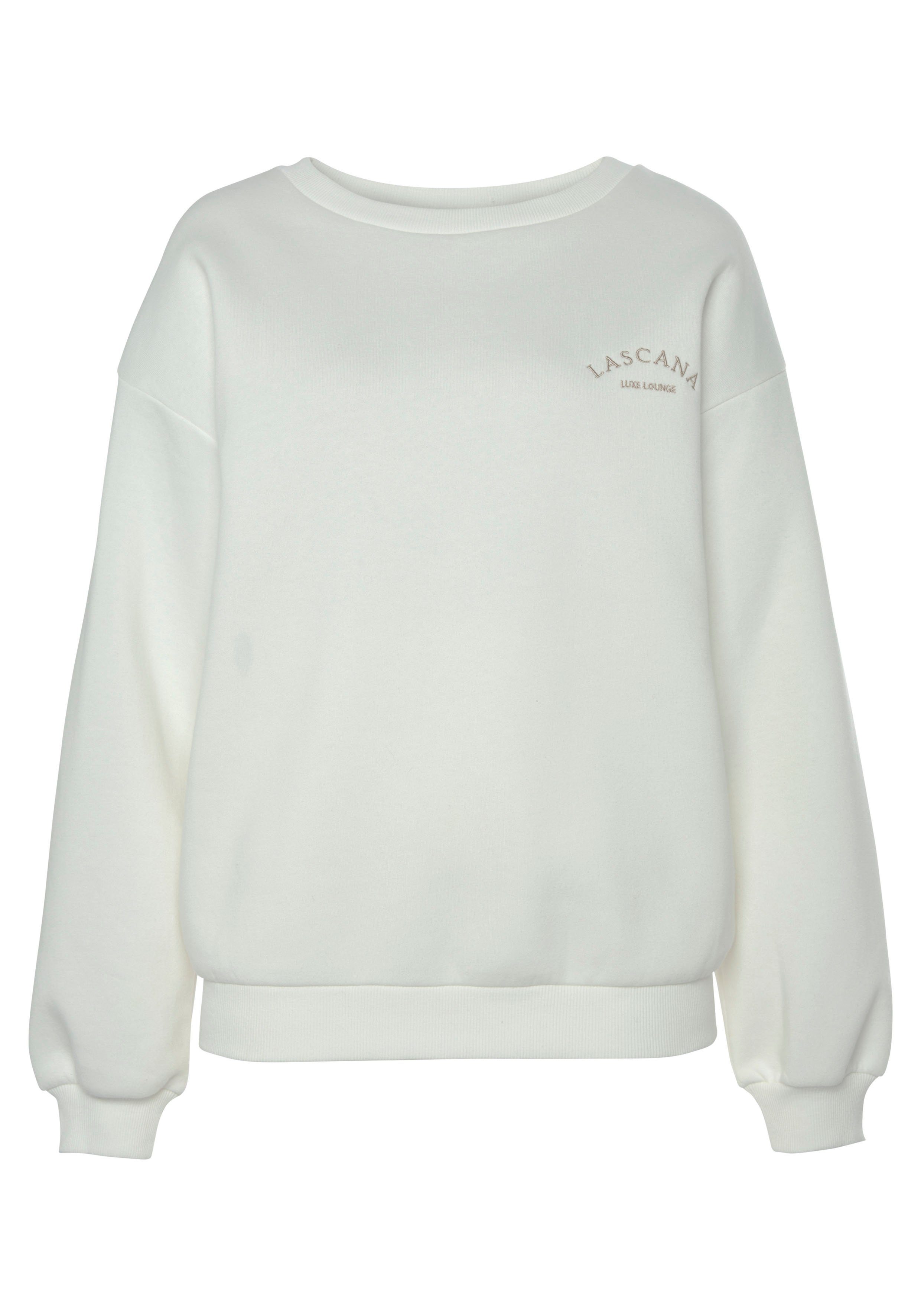 creme -Pullover LASCANA Sweatshirt weiten Ärmeln, Loungeanzug mit Loungewear,