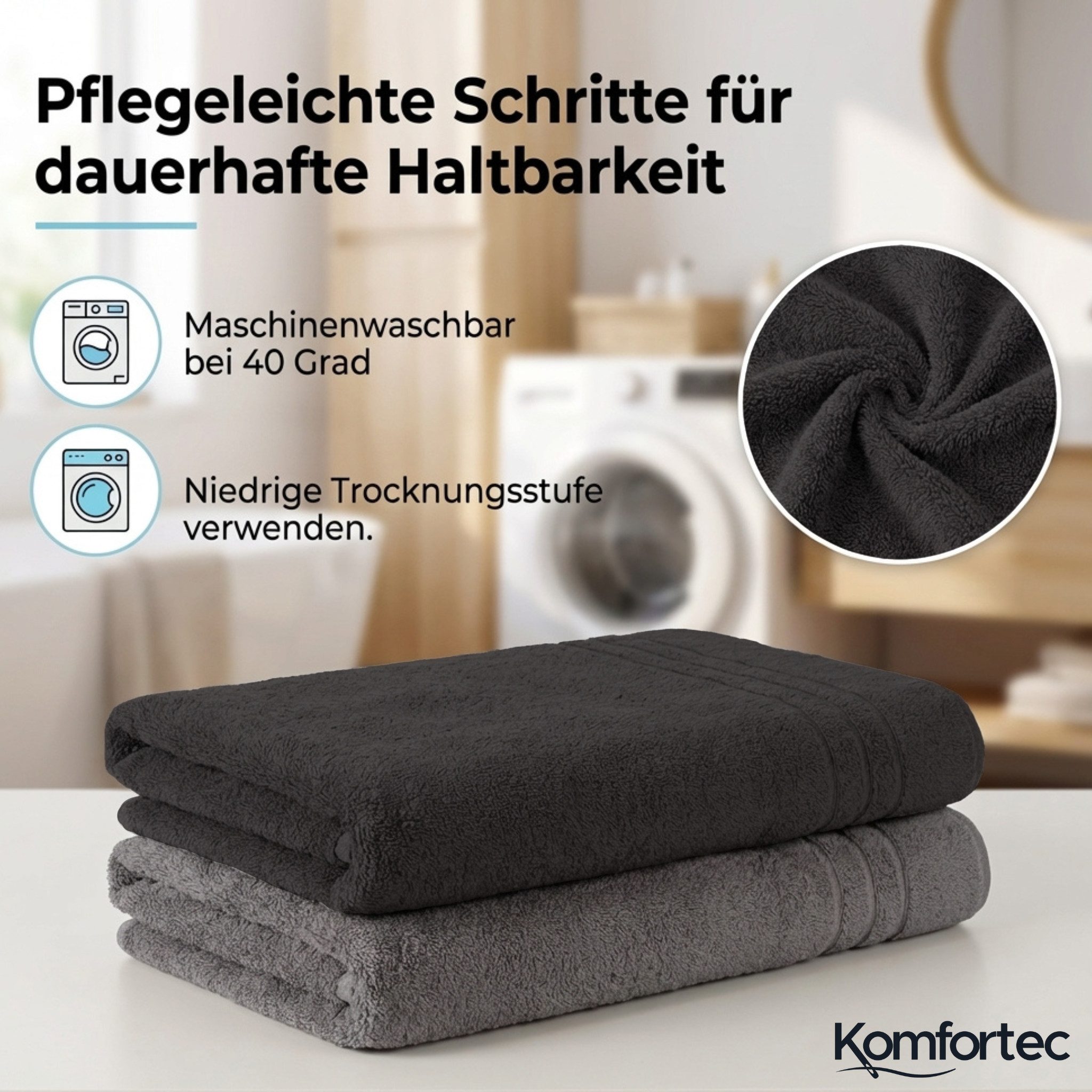 Komfortec Saunatuch Frotte aus 100% Baumwolle, Frottee (Packung, 2-St), 80x200 Saunatücher set XXL, Weich, Schnelltrocknend – Bild 3 von 5