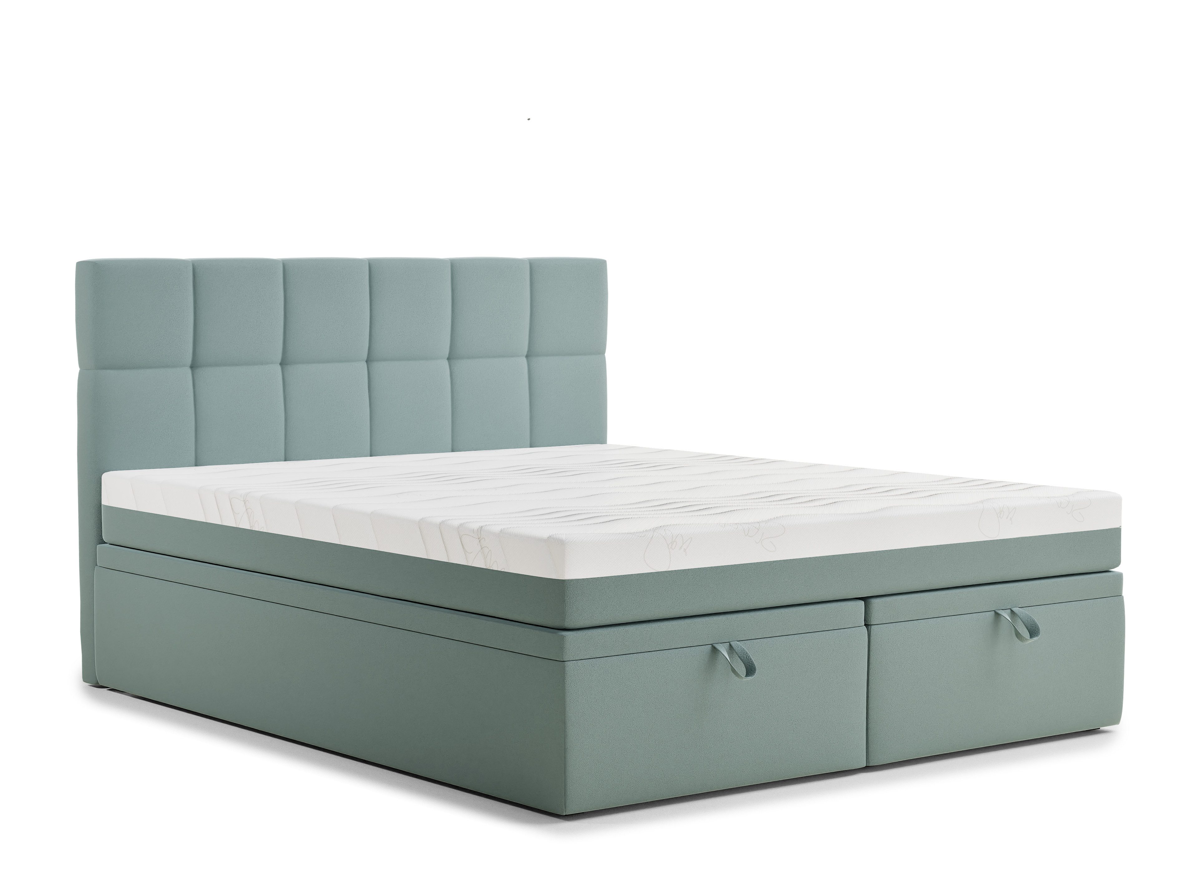 Maison de Rêve Boxbett Gotu M mit Bettkasten (Boxbett mit Matratze mit Stauraum und Kopfteil), Boxspringbett mit Matratzen H3, Doppelbett mit Stauraum, Kopfteil