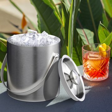 relaxdays Eiseimer Eiswürfelbehälter mit Deckel, Silber