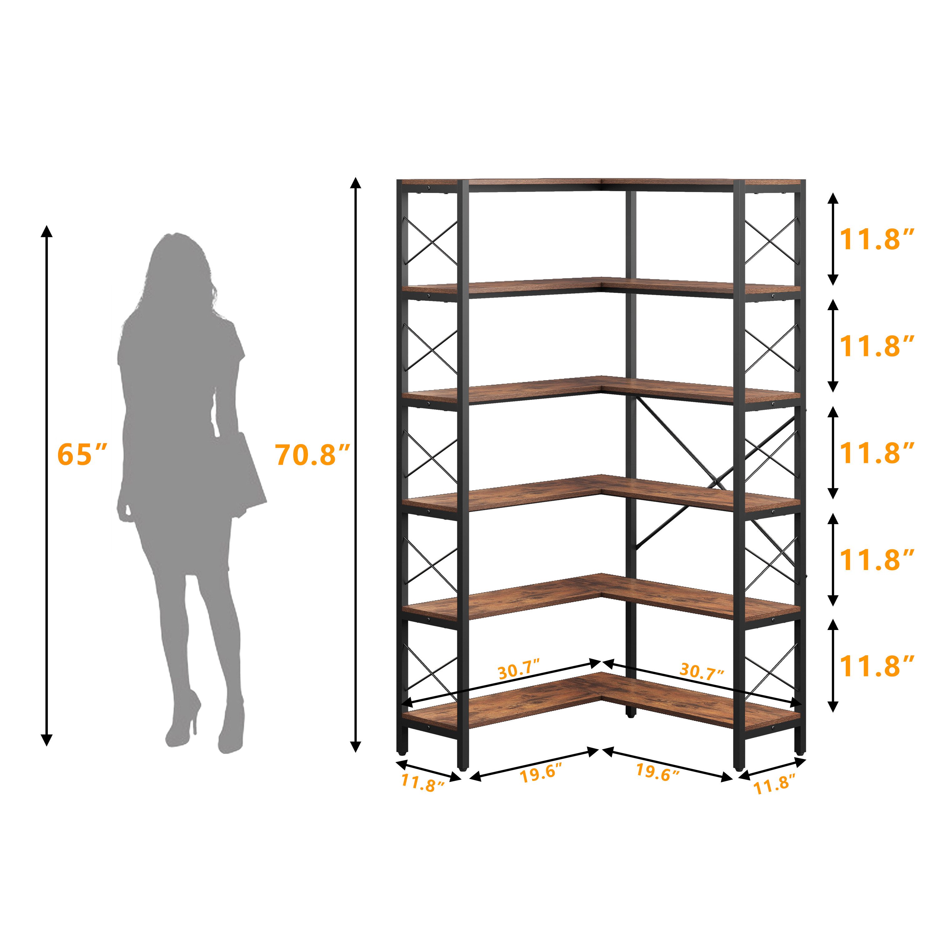 Wildhome Bücherregal Eckregal, 6-Regal Etagere mit Metallrahmen, Offene Lag günstig online kaufen