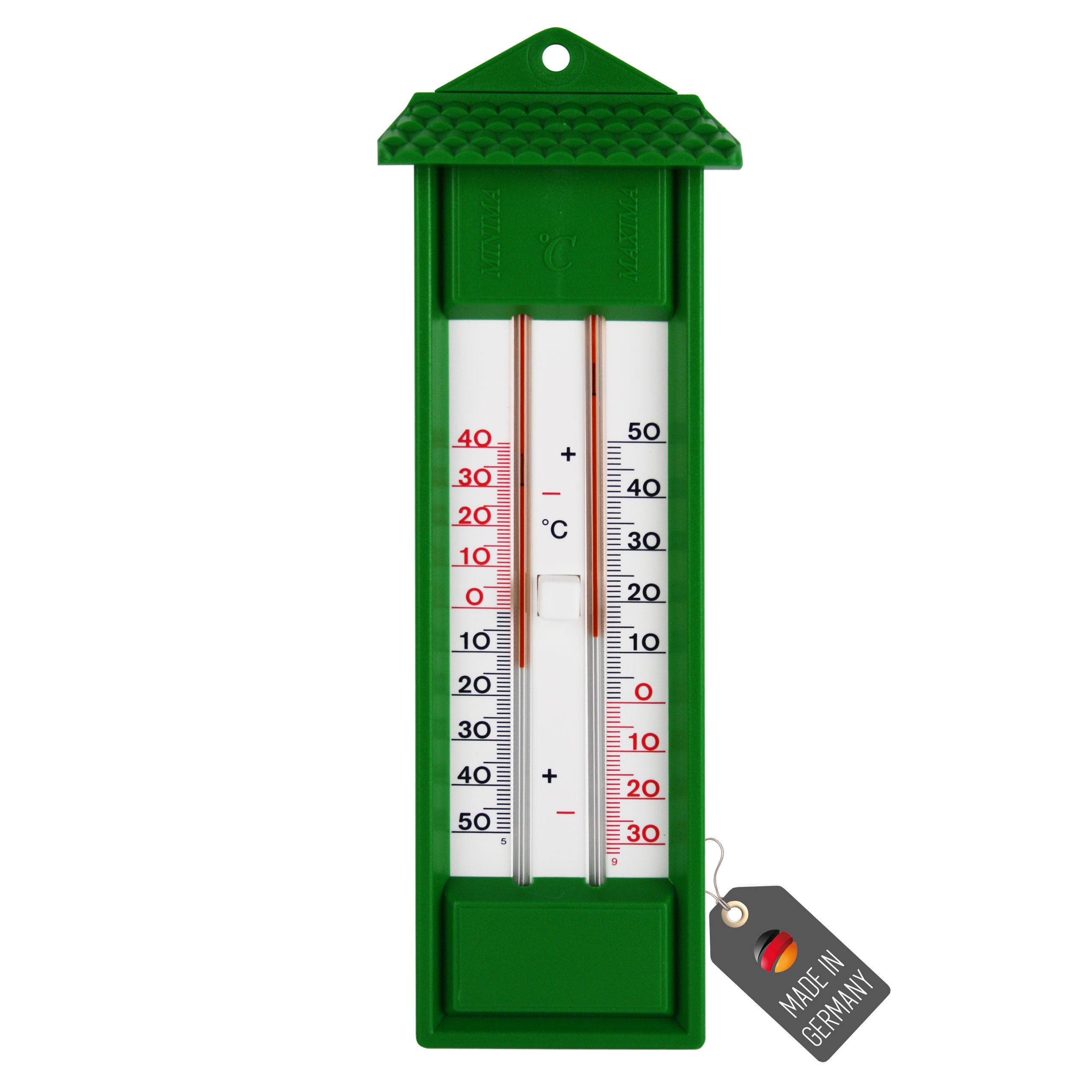 Lantelme Gartenthermometer MinMax Auswahl Farben Minimal Maximal Термометр Außen Garten, 1-tlg., Deutsche Herstellung, Anzeige der Minimal und Maximal Temperatur