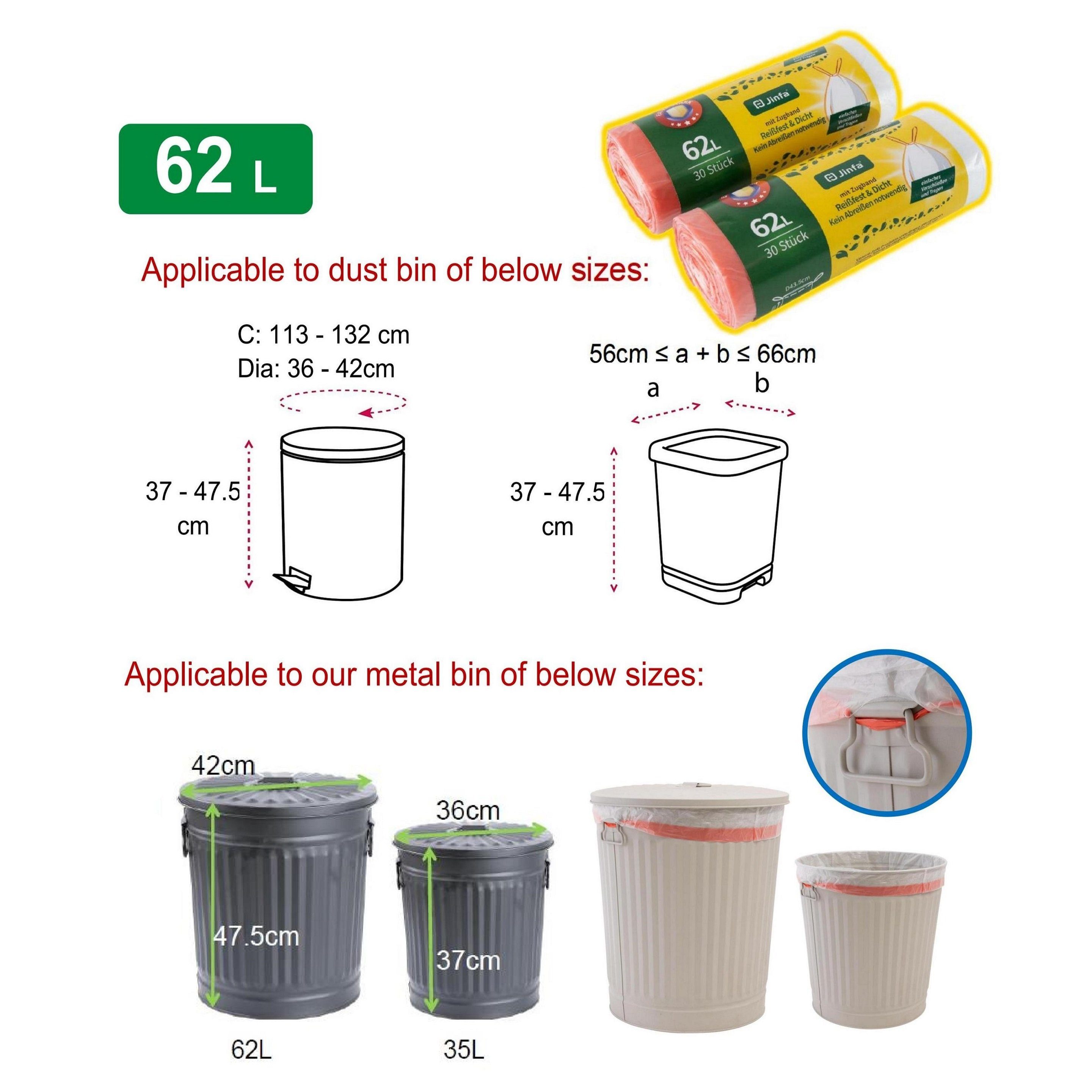 für mit Müllbeutel Jinfa 62L Mülleimer Abfalltonne Vintage + Jinfa Deckel Müllbeutel Mülleimer Mülleimer 60 Jinfa