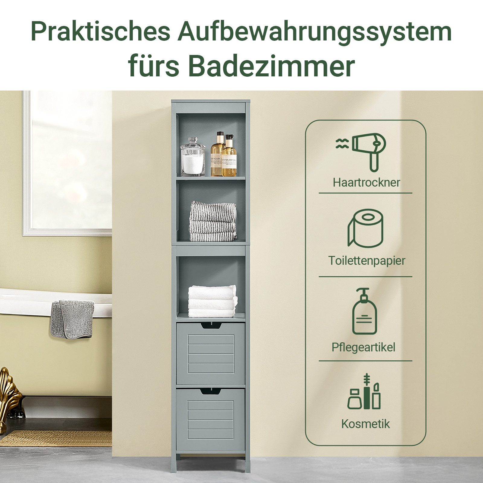 SoBuy Hochschrank FRG126, Badkommode, Schrank freistehend, Badschrank schma günstig online kaufen
