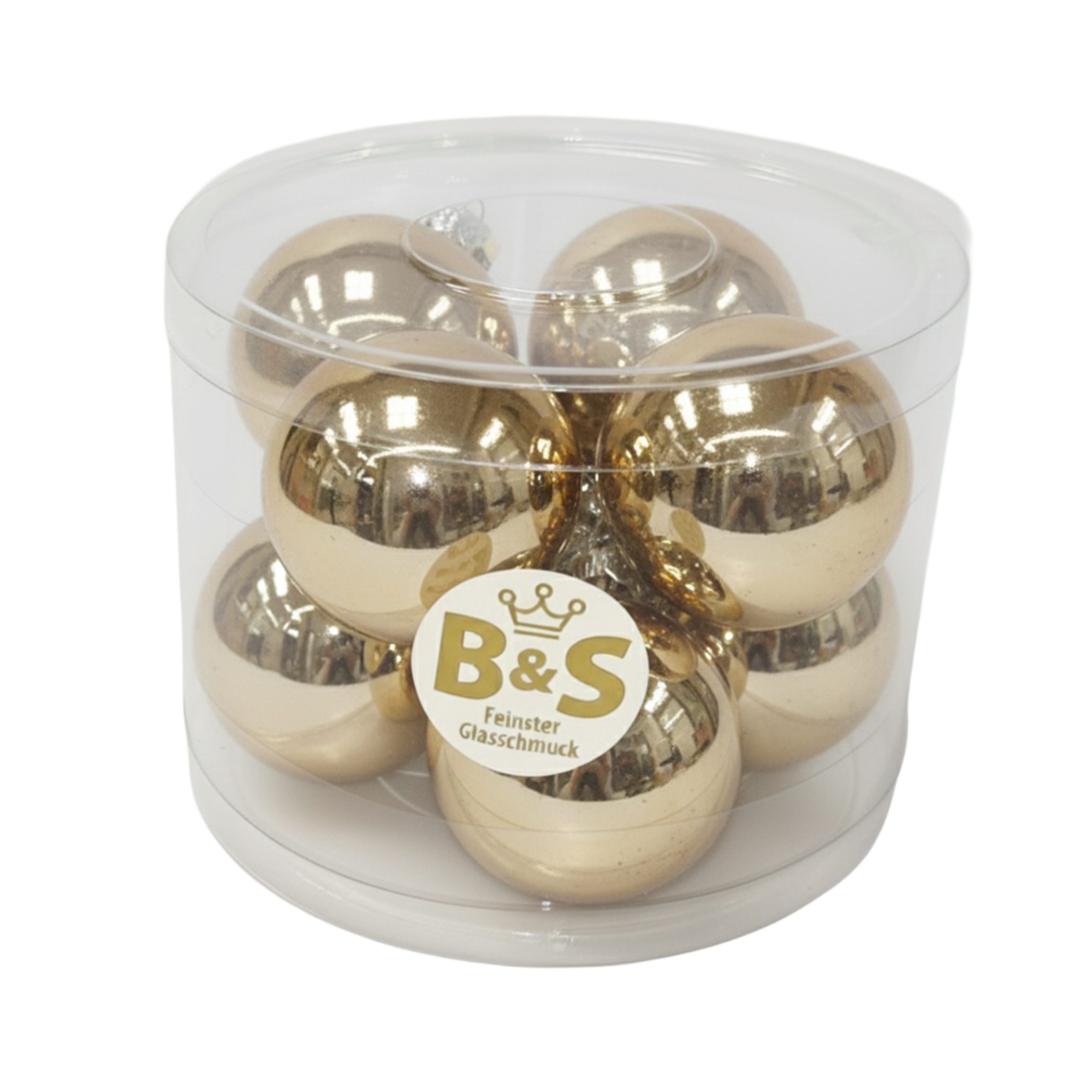 B&S Weihnachtsbaumkugel Baumschmuck Champagner glanz 8 Stück Ø 6 cm Glas