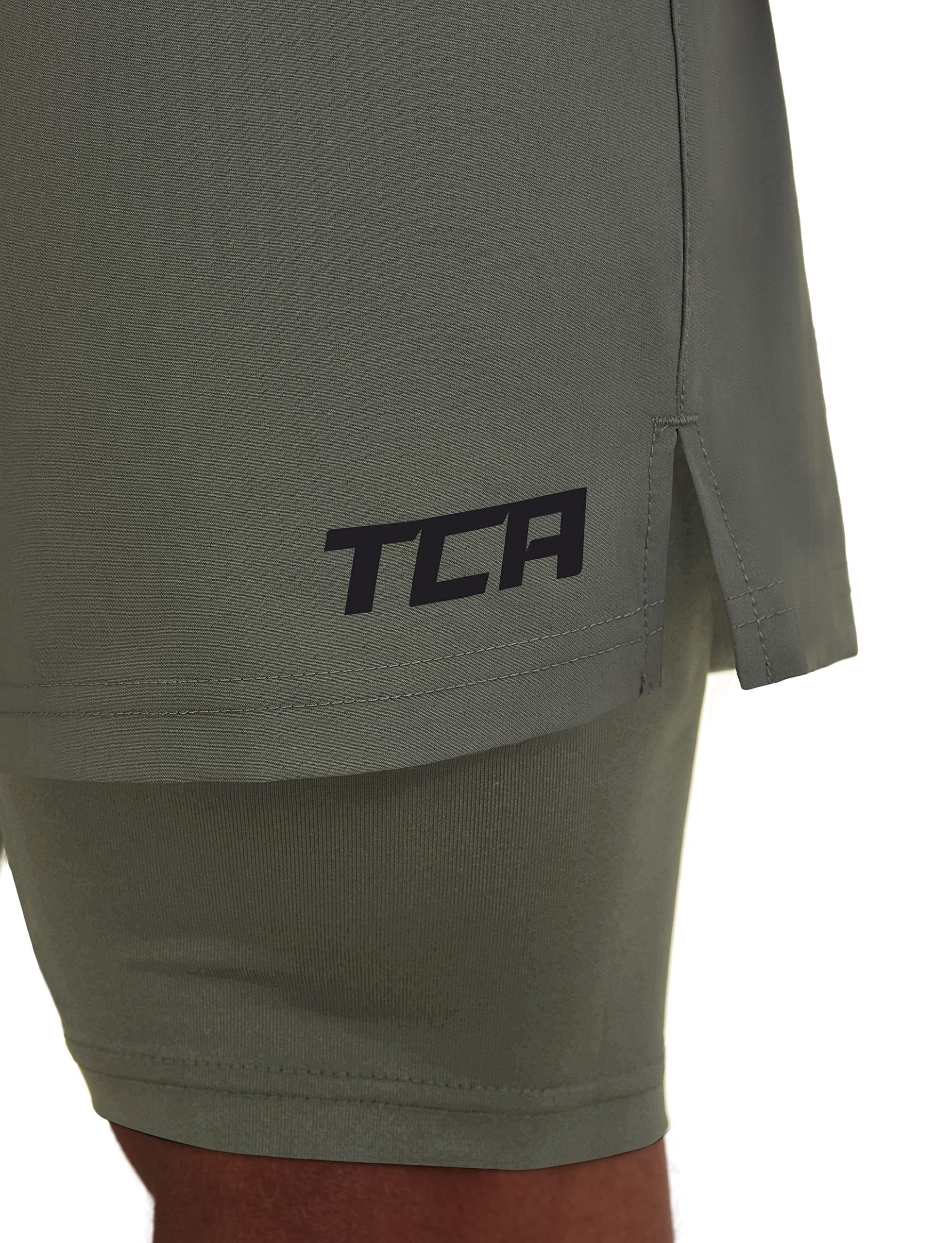 TCA Trainingsshorts TCA Herren Kompressionshose 2-in-1 mit - Grün/Grün (S) Laufhose