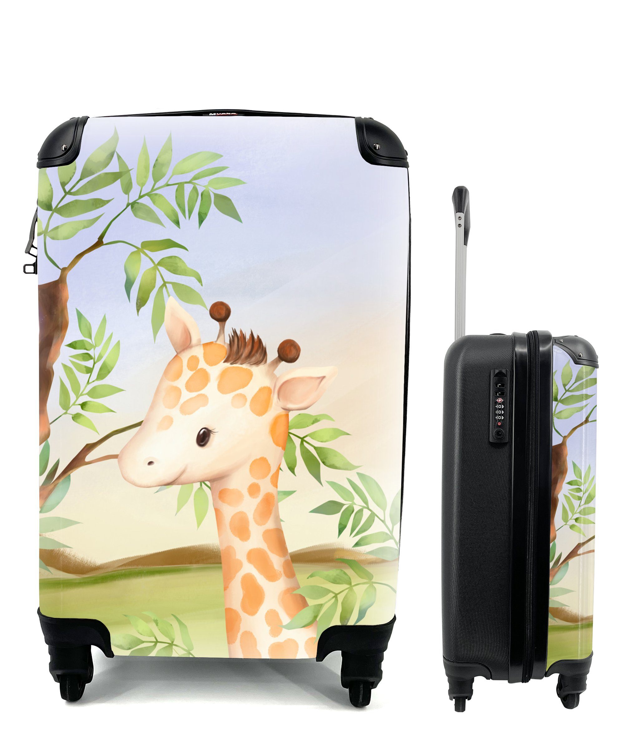 Reisetasche Ferien, Rollen, - Reisekoffer Trolley, Tiere, Handgepäck Dschungel 4 für Handgepäckkoffer Giraffe mit rollen, MuchoWow -
