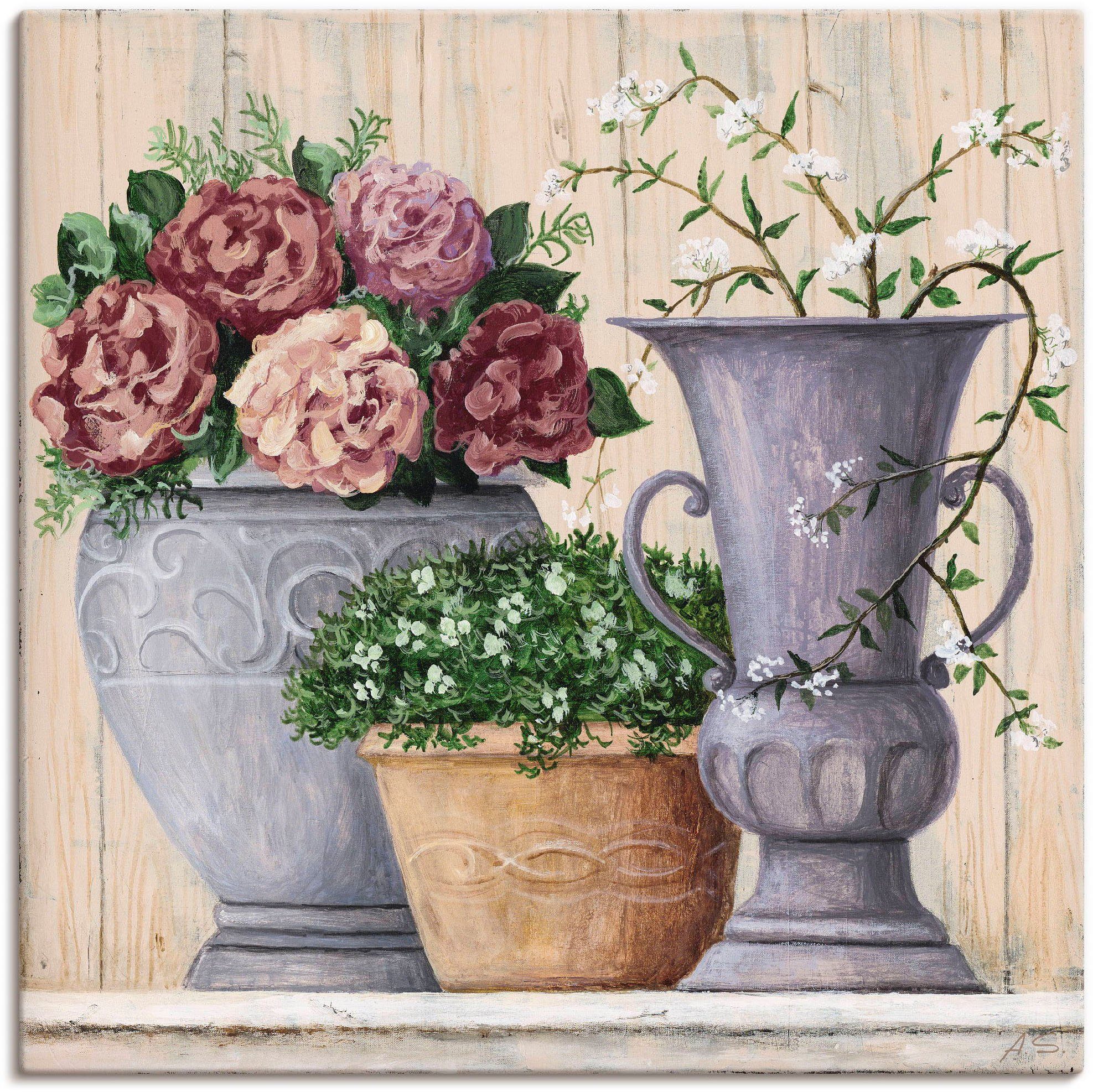 Artland Leinwandbild Antike Blumen_hell, Vasen & Töpfe (1 St), auf Holzrahmen gespannt
