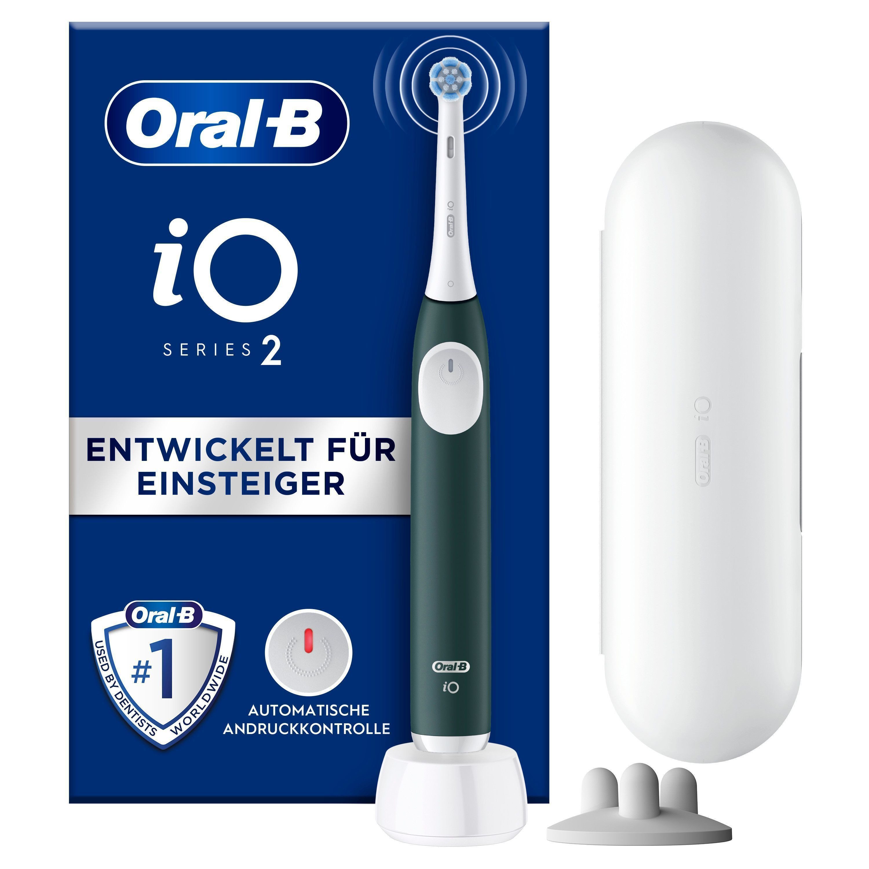 Oral-B Elektrische Zahnbürste iO Series 2, Aufsteckbürsten: 1 St., für die sanfte Reinigung, Reise-Etui, Aufsteckbürstenhalter