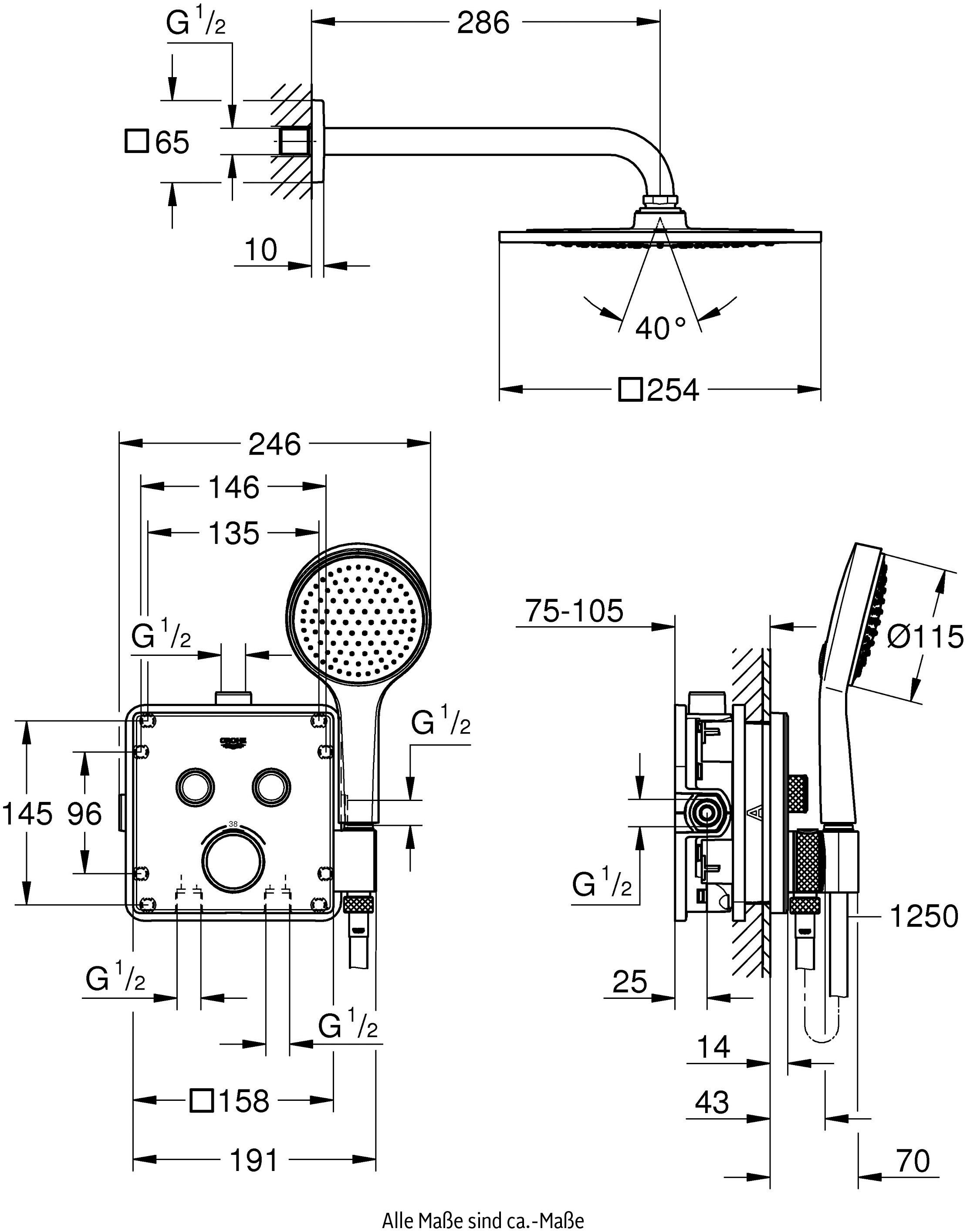 Packung, Grohtherm, Duschsystem 1 Grohe mit Strahlart(en), Wassersparfunktion