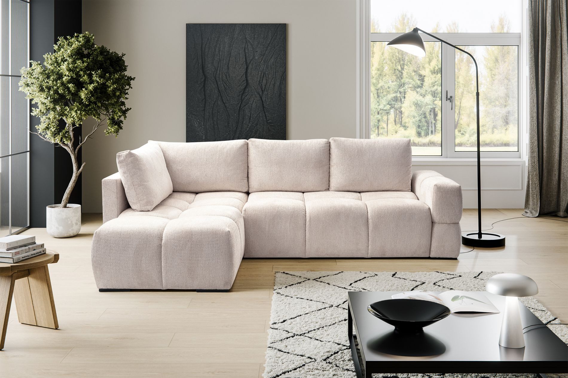 Selsey Ecksofa TAREMI, Schlafsofa mit Bettkasten, hydrophobem Chenille, beidseitig montierbar