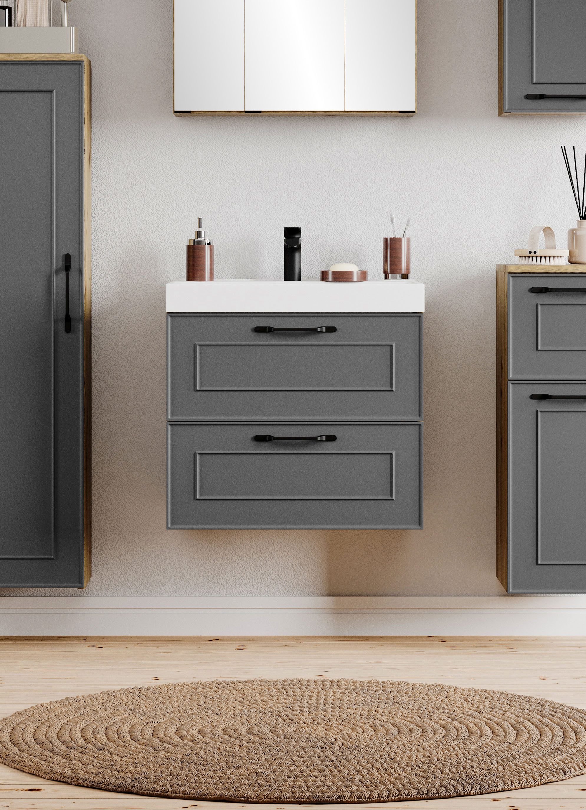 welltime Waschtisch CADIZ, Waschtisch, Landhausoptik, schwarze Akzente